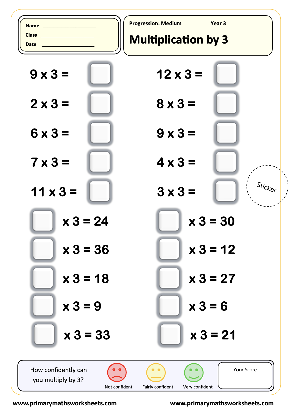 Year 3 Multiplication Worksheets
