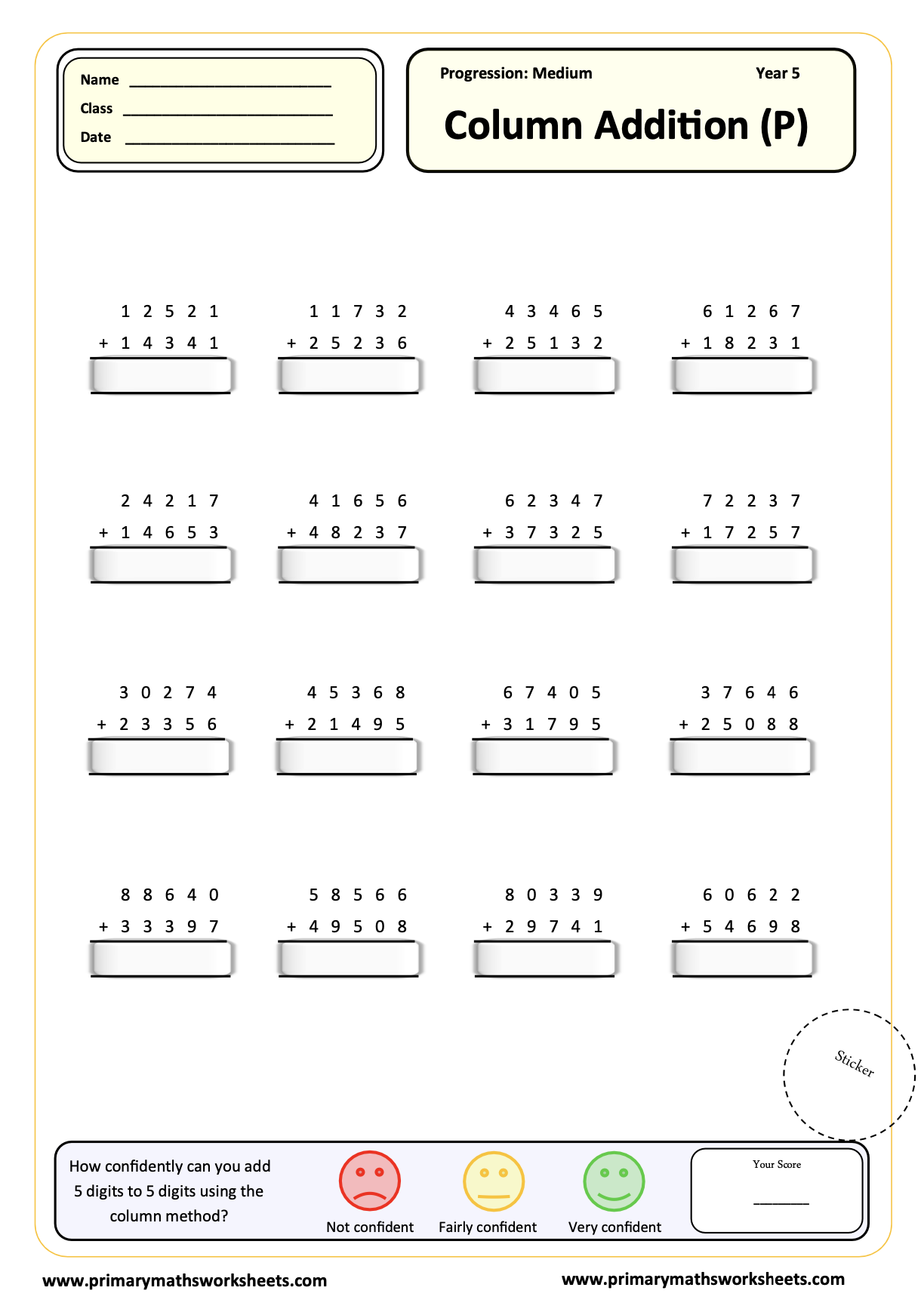 Year 5 Addition Worksheets