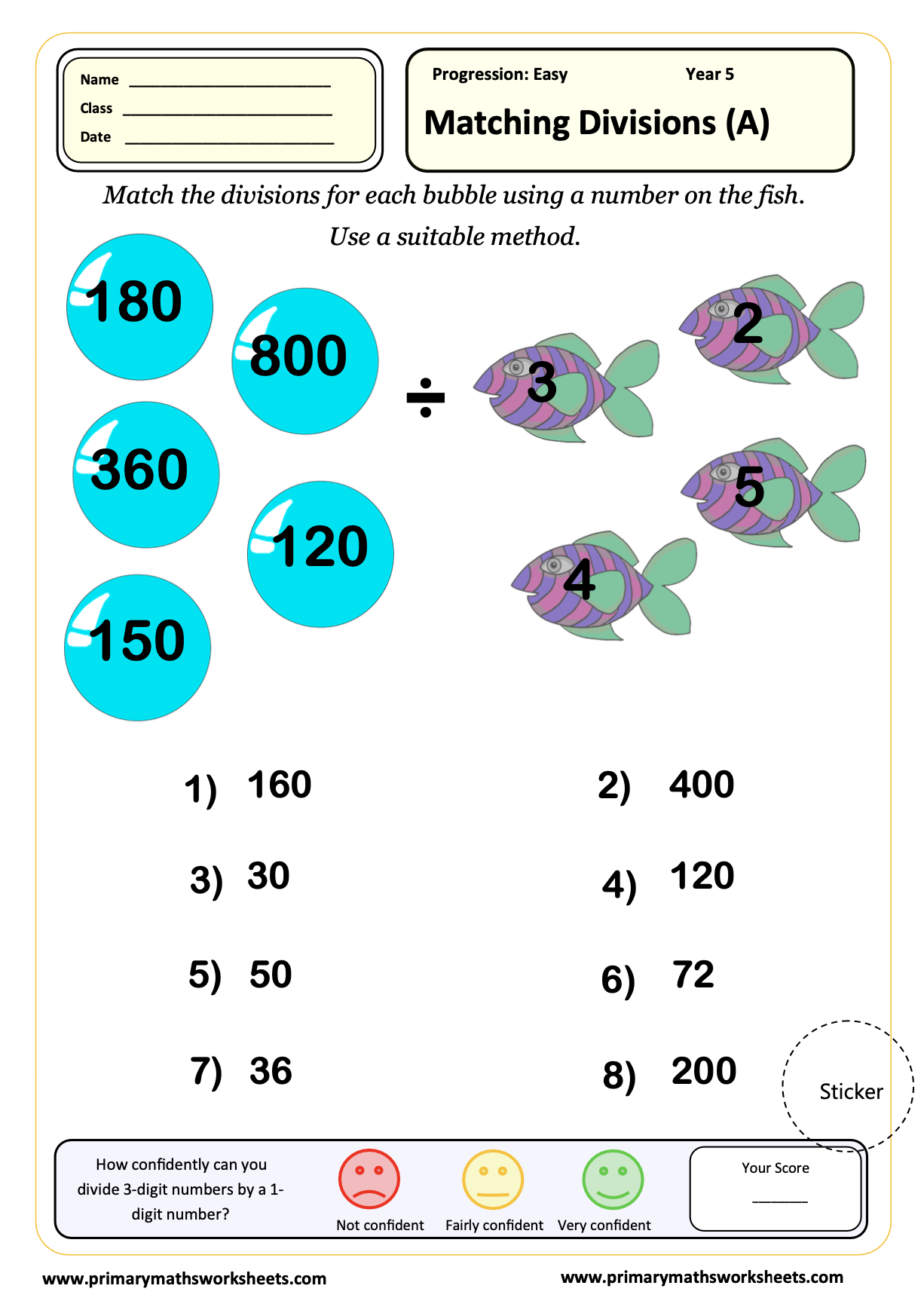 Year 5 Division Worksheets
