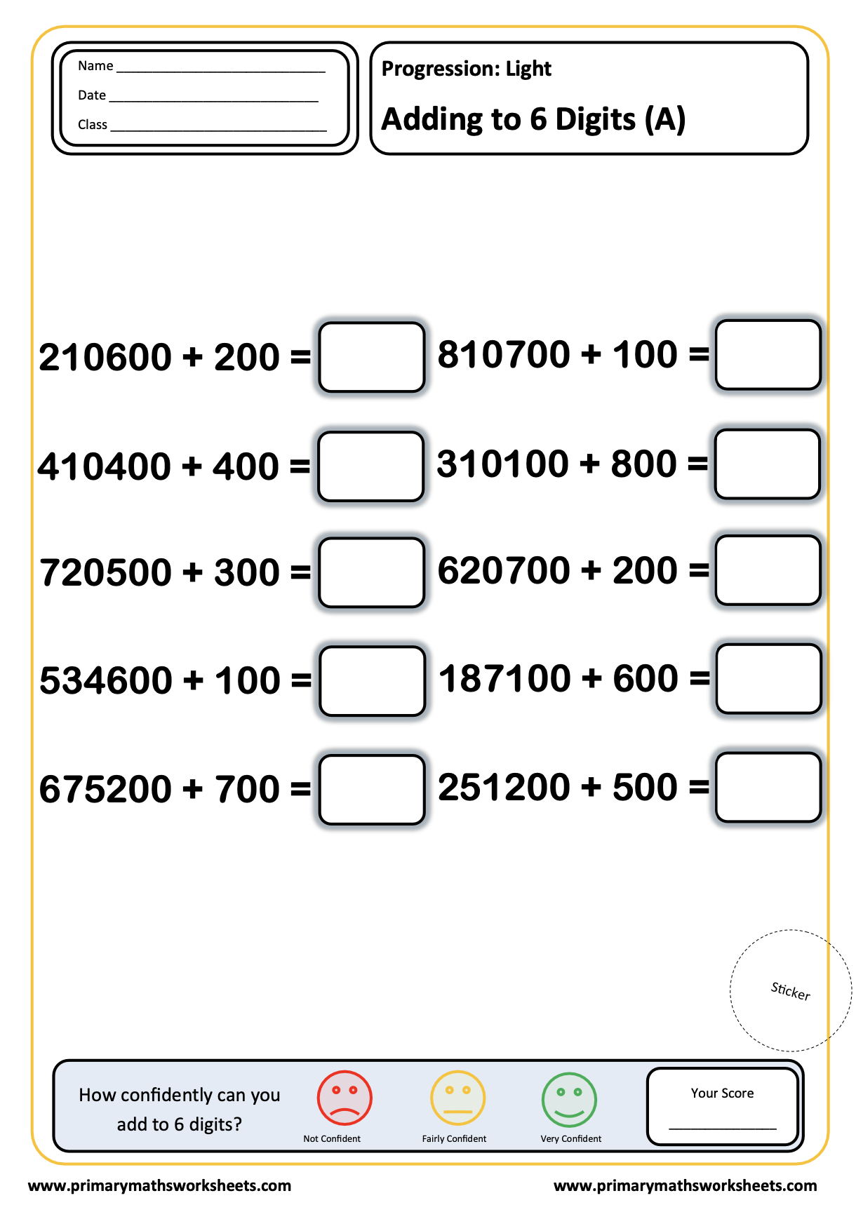 Year 6 Addition Worksheets