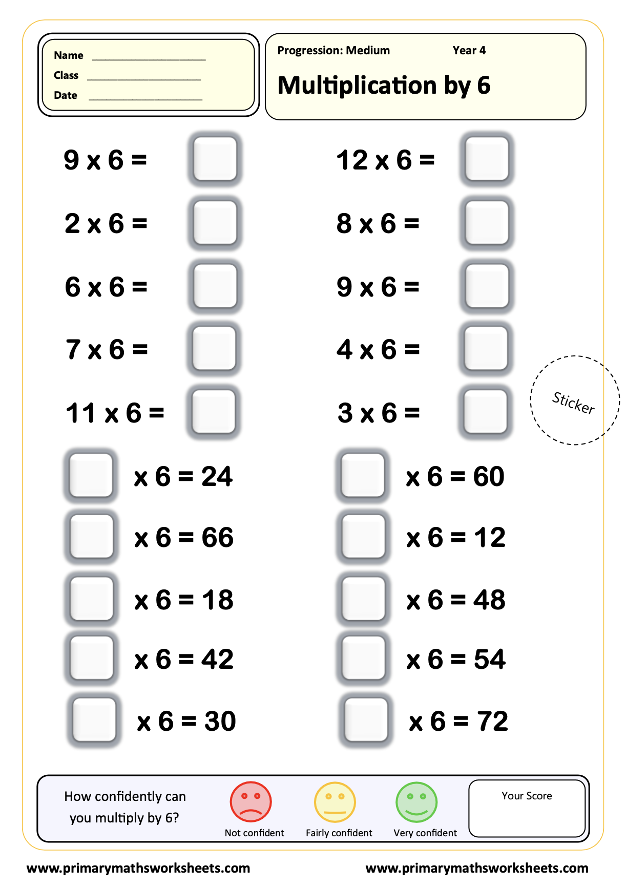 Year 4 Multiplication Worksheets