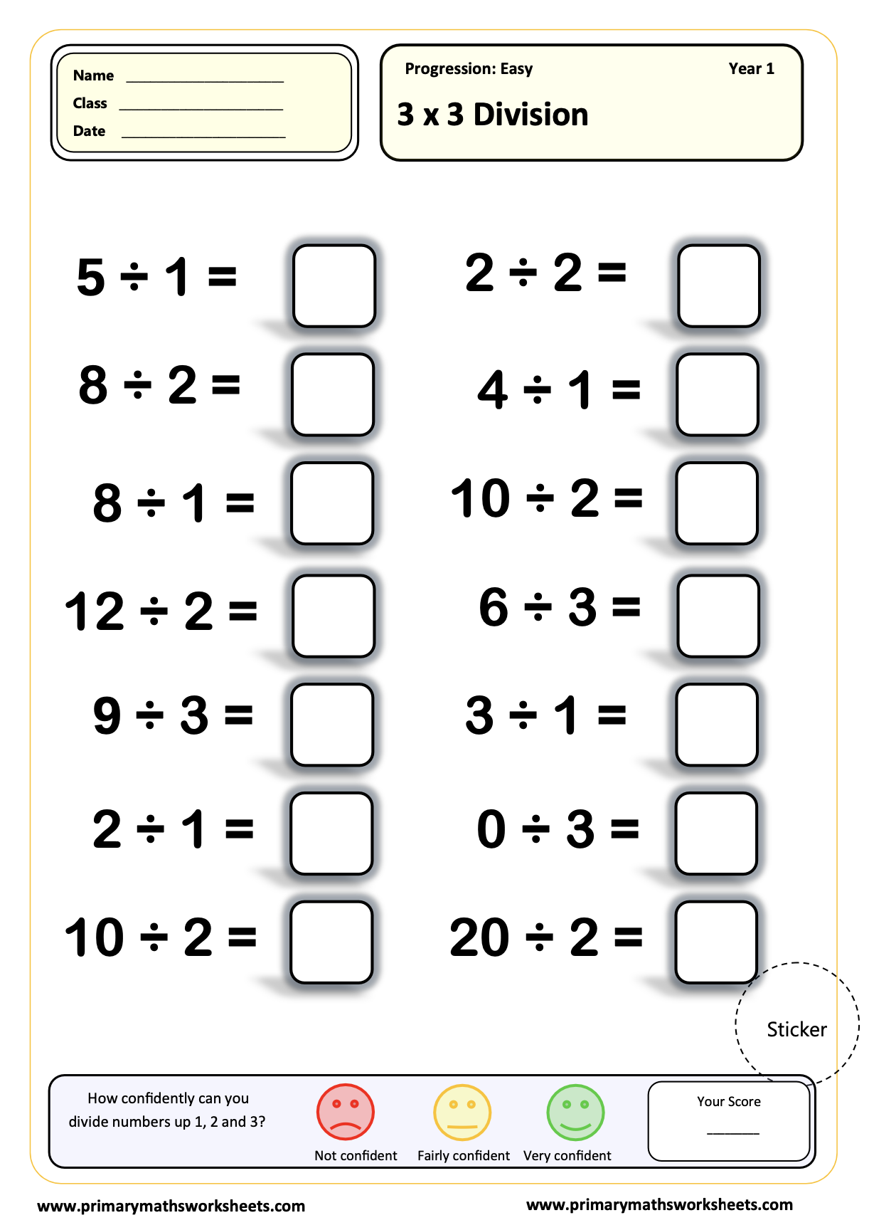 Year 1 Division Worksheets