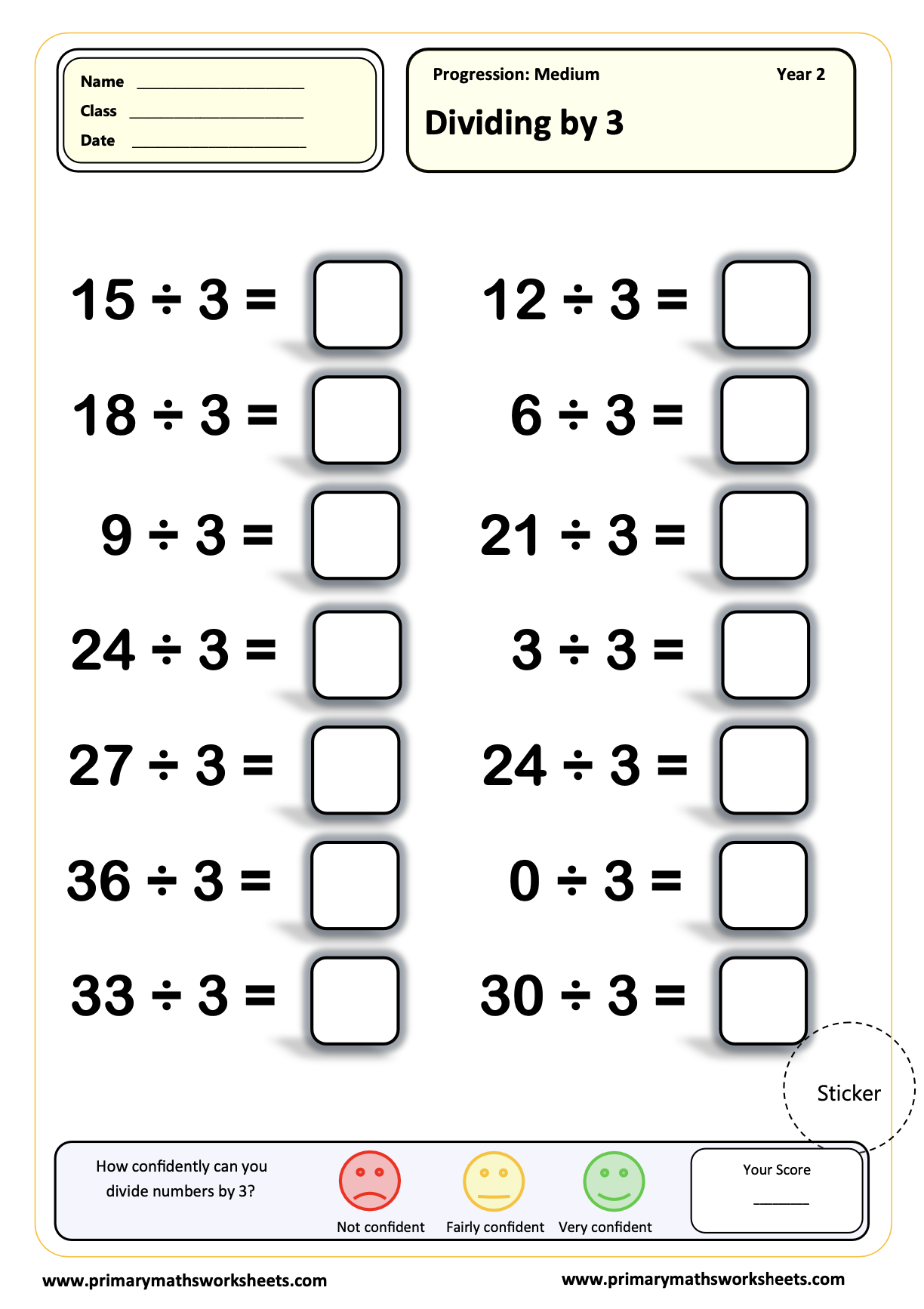 Year 2 Division Worksheets
