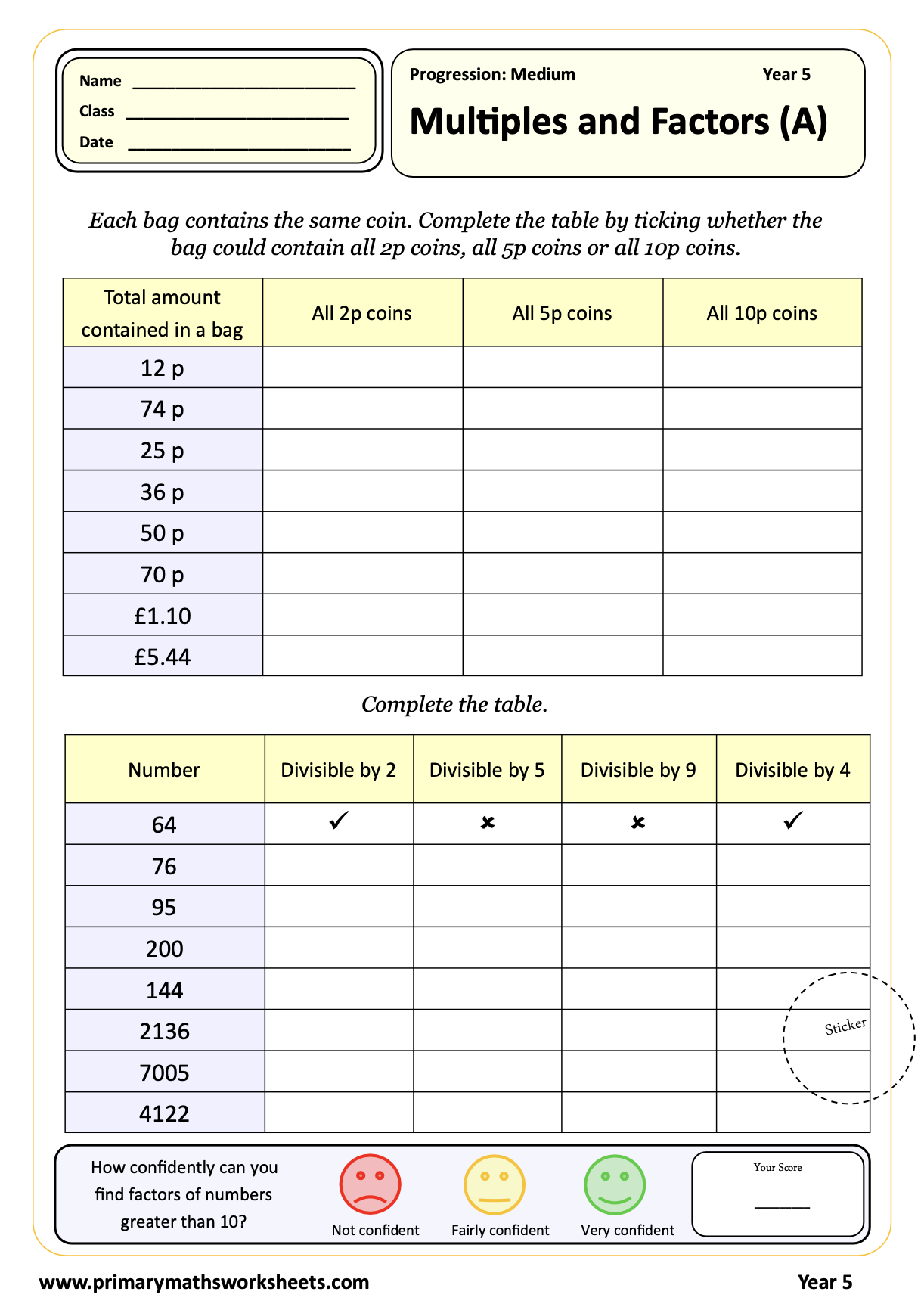 Year 5 Multiplication Worksheets