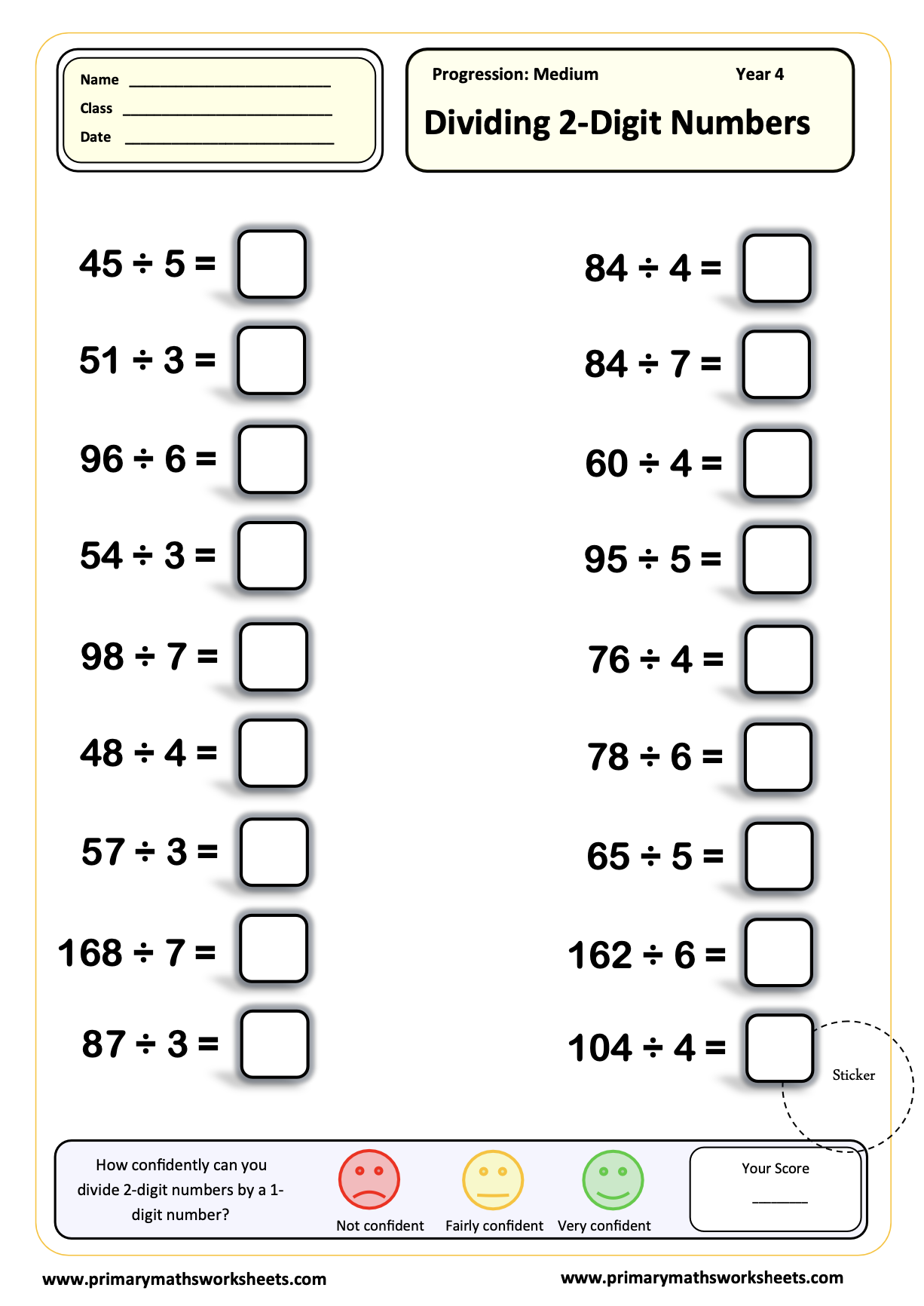 Year 4 Division Worksheets