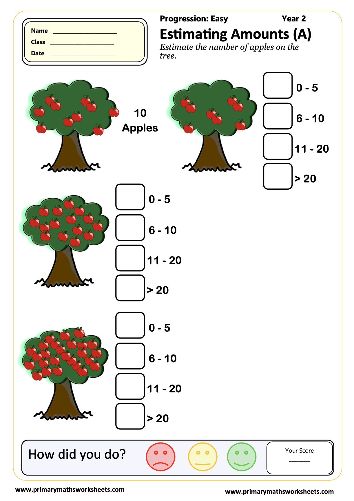 Year 1 Estimating Worksheets
