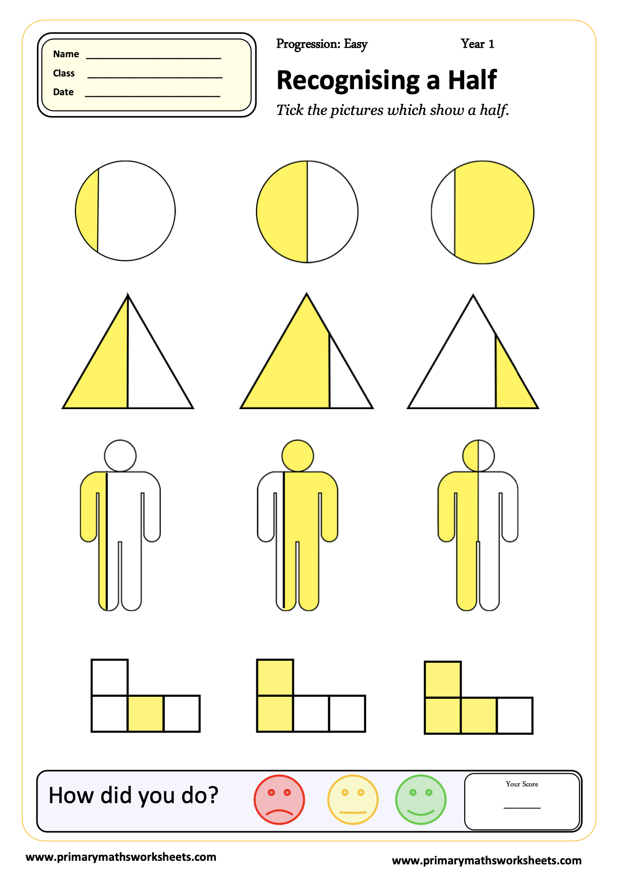 Year 1 Fraction Worksheets