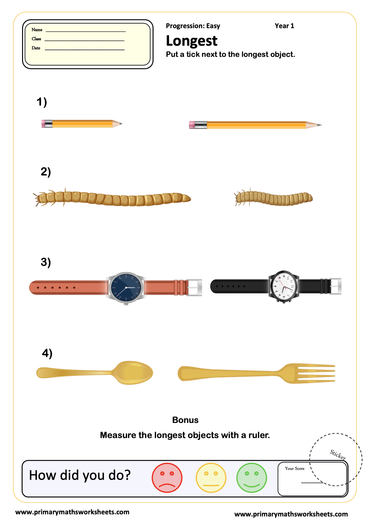 Year 1 Measurement Worksheets