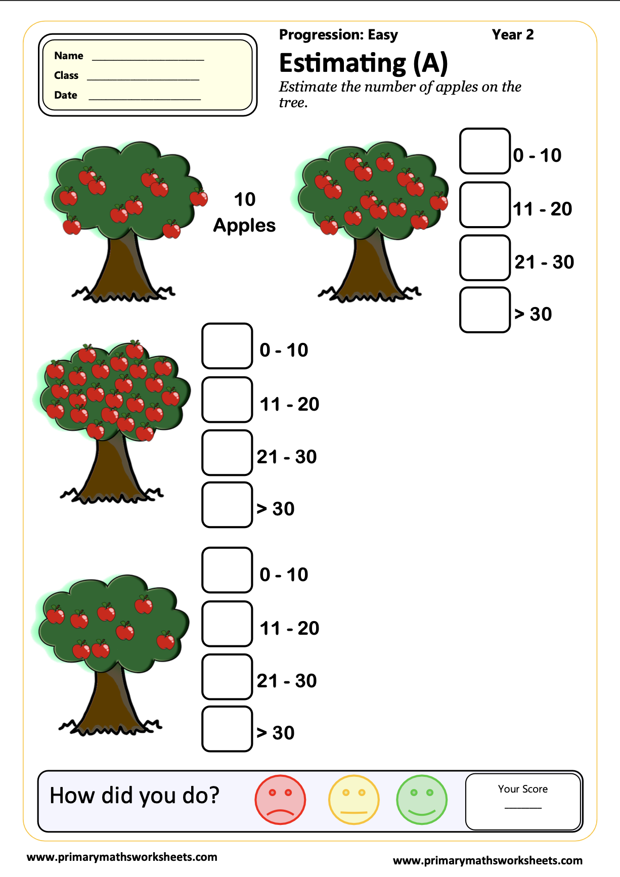 Year 2 Estimating Worksheets