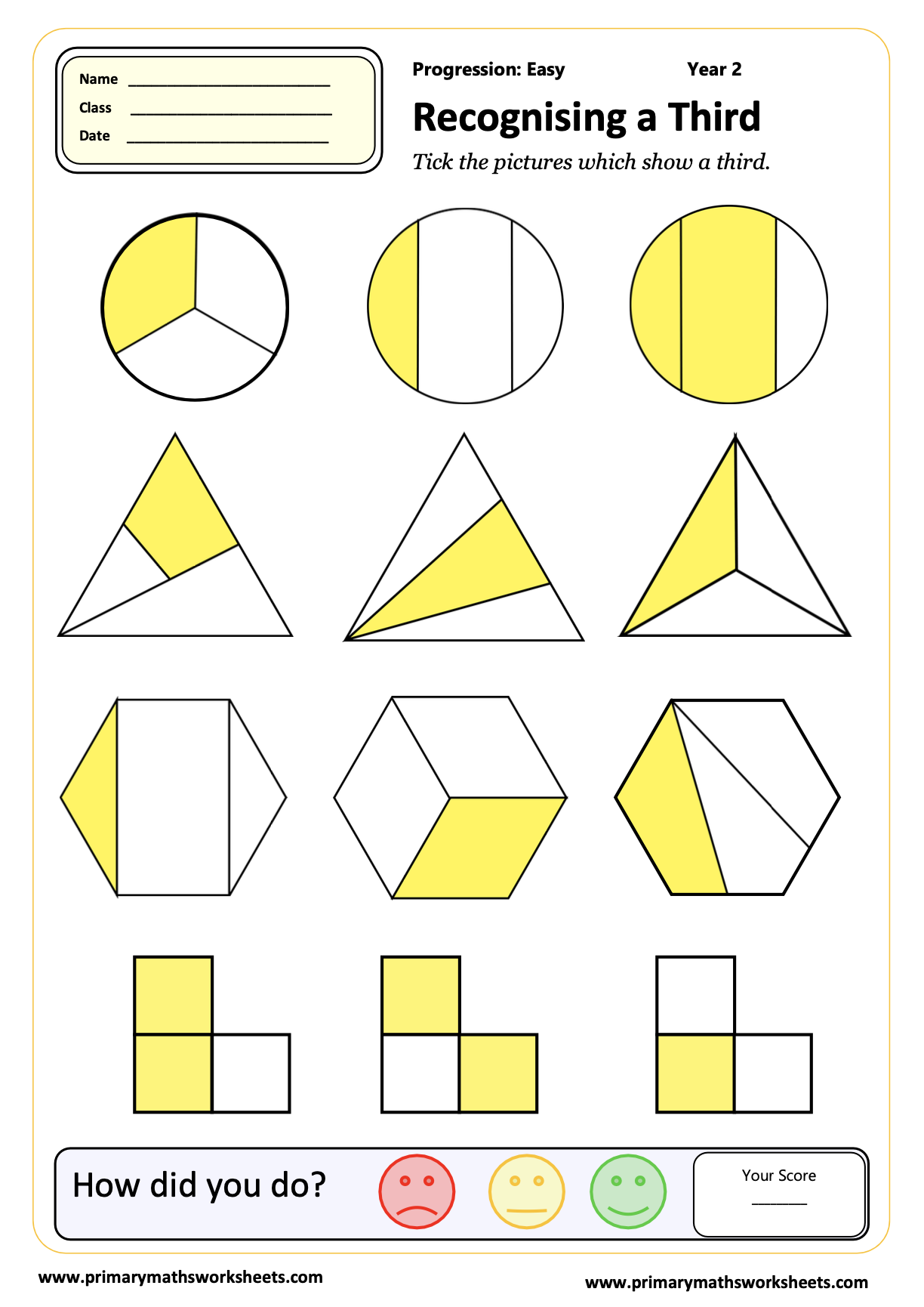 Year 2 Fraction Worksheets