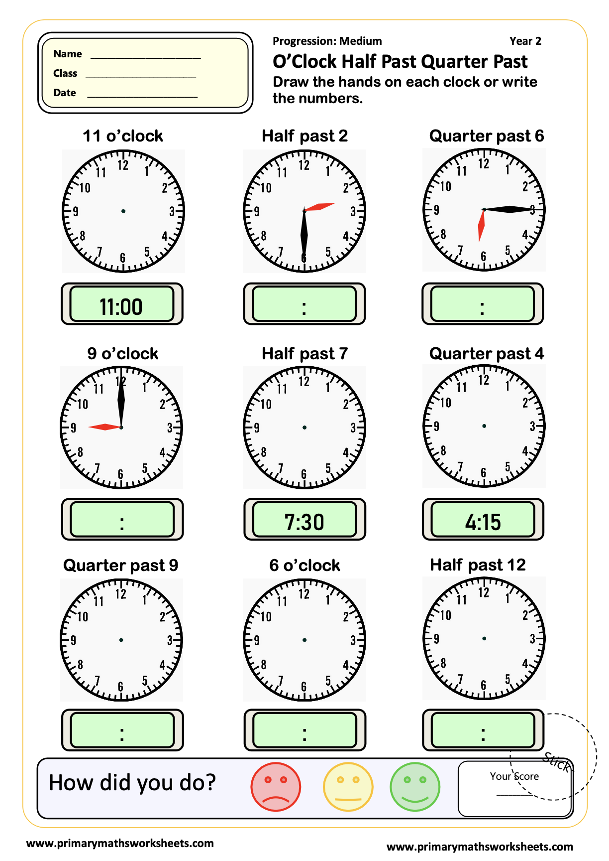 Year 2 Time Worksheets