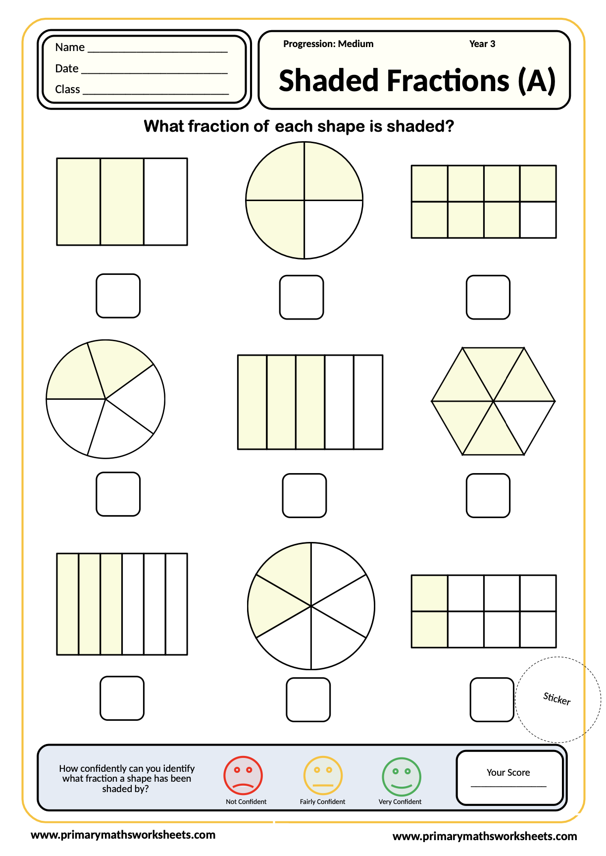 Year 3 Fraction Worksheets