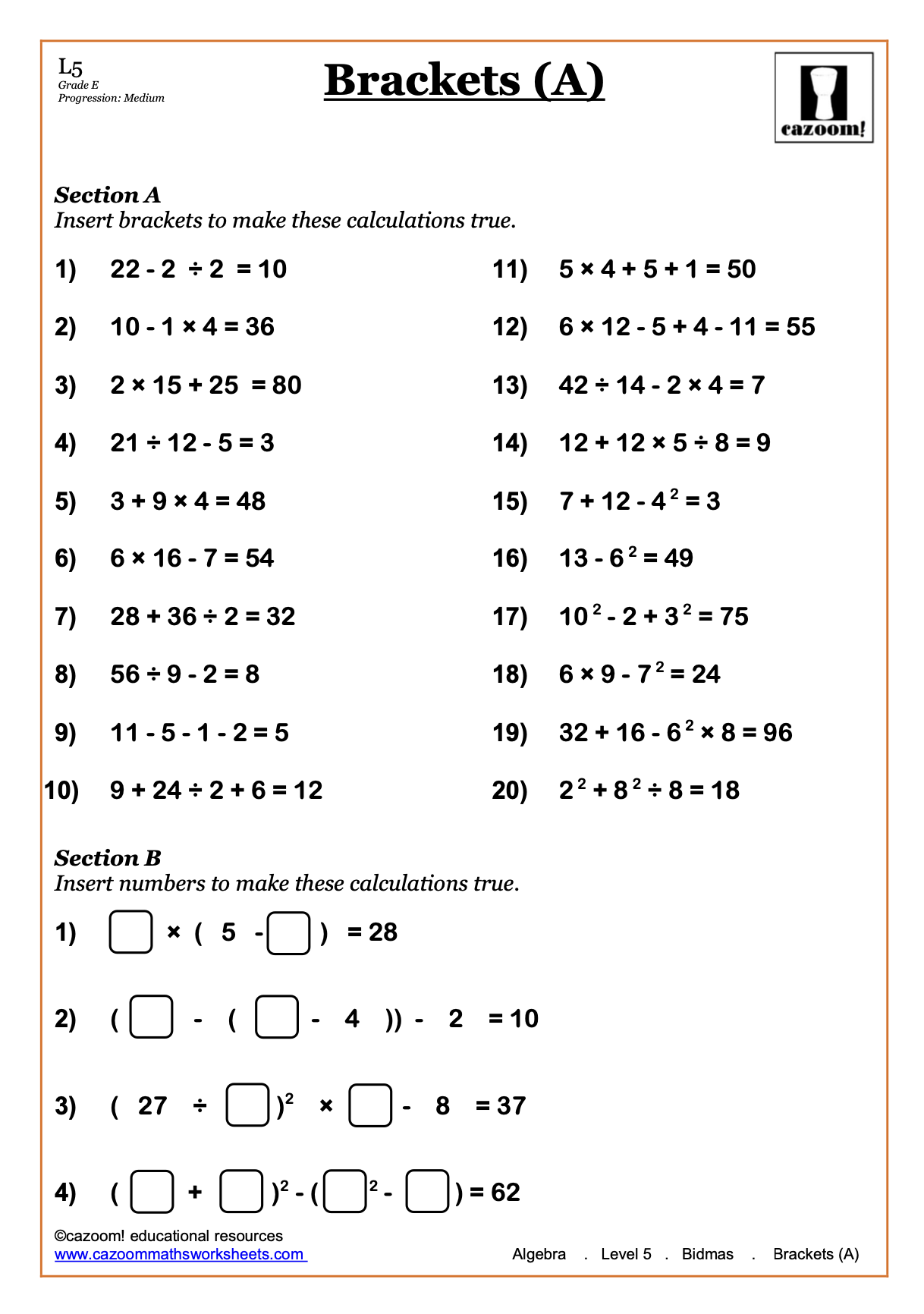 Year 7 Algebra Worksheets