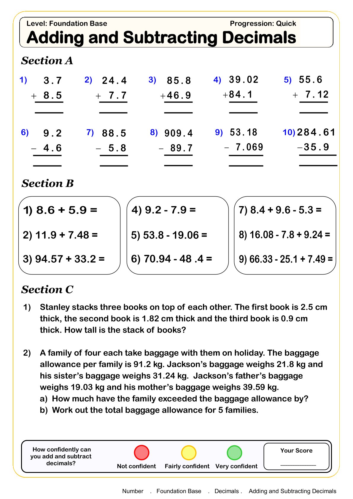 Year 7 Decimals Worksheets