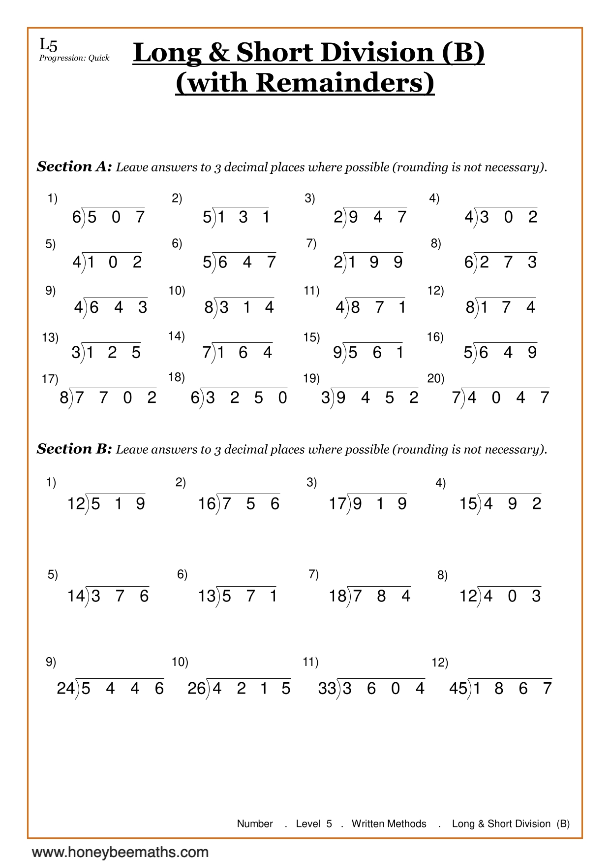 Year 7 Division Worksheets
