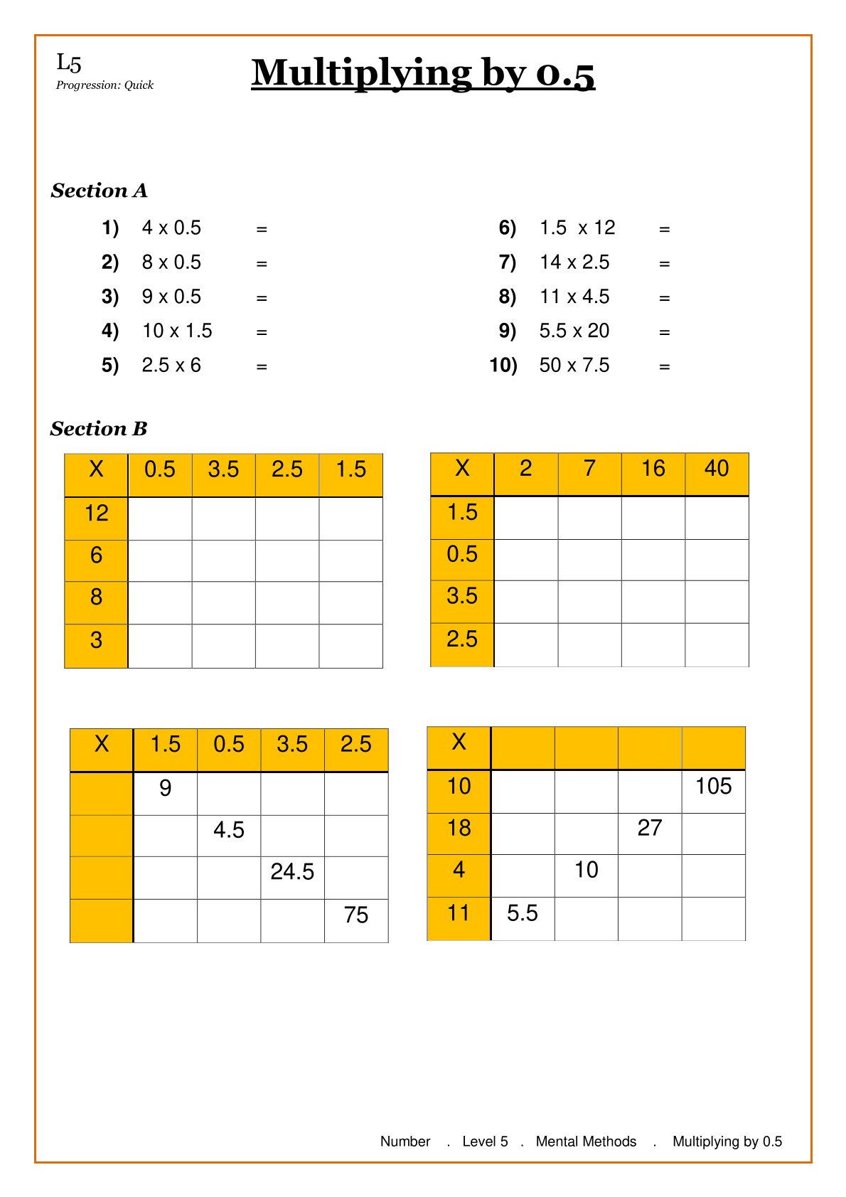 Year 7 Mental Arithmetic Worksheets
