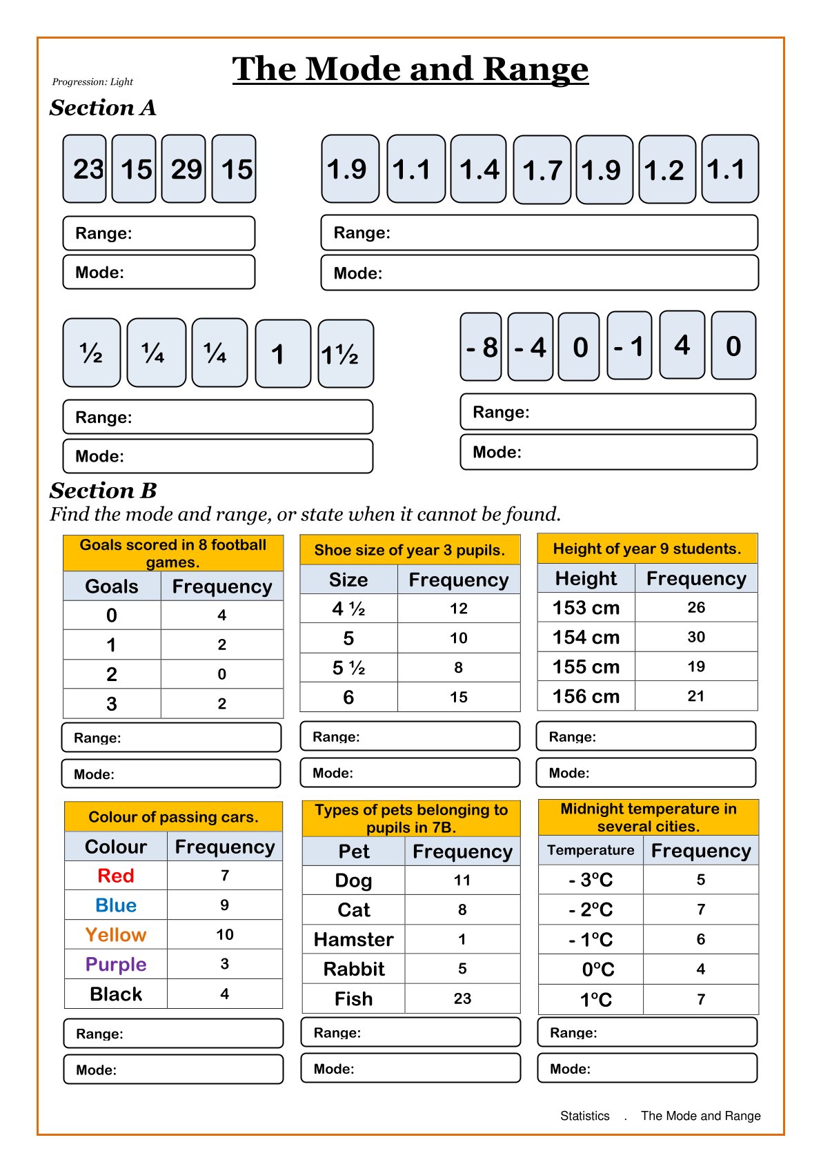 Year 7 Averages Worksheets