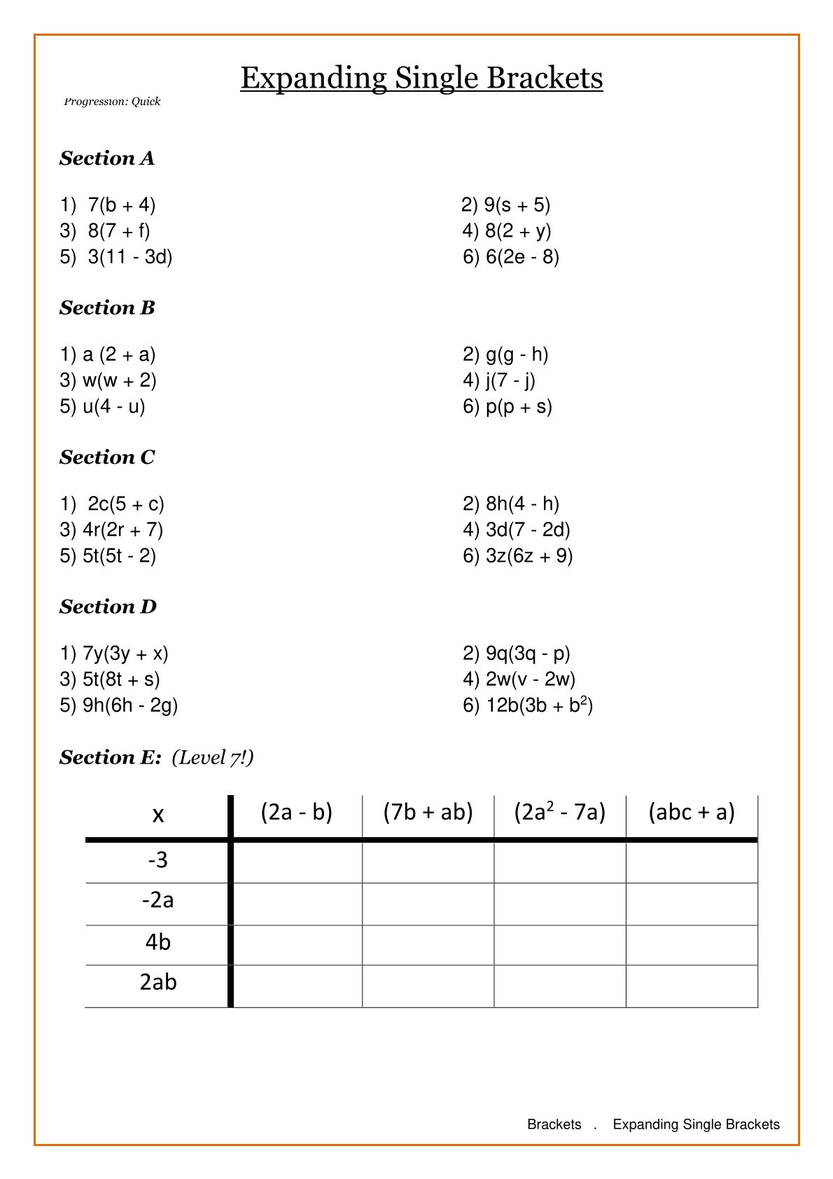 Year 8 Algebra Worksheets