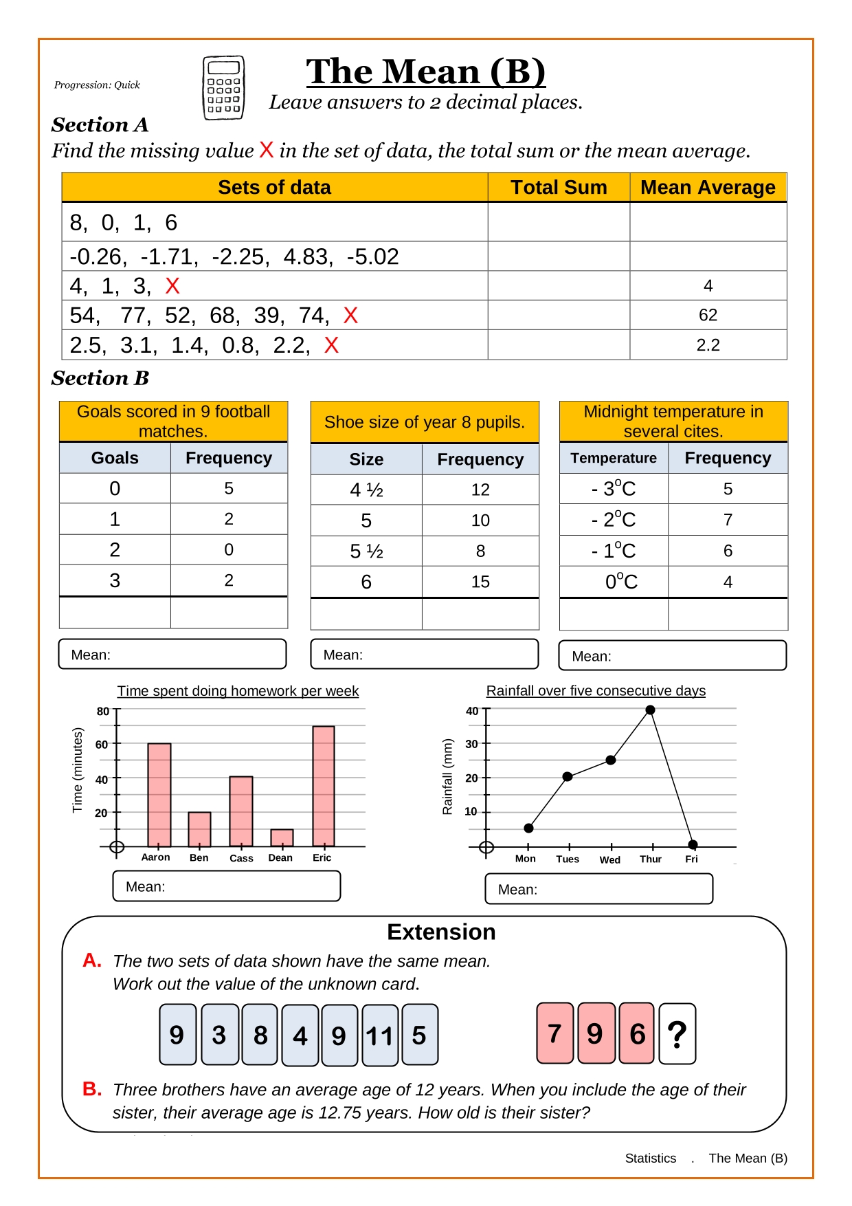 Year 8 Averages Worksheets