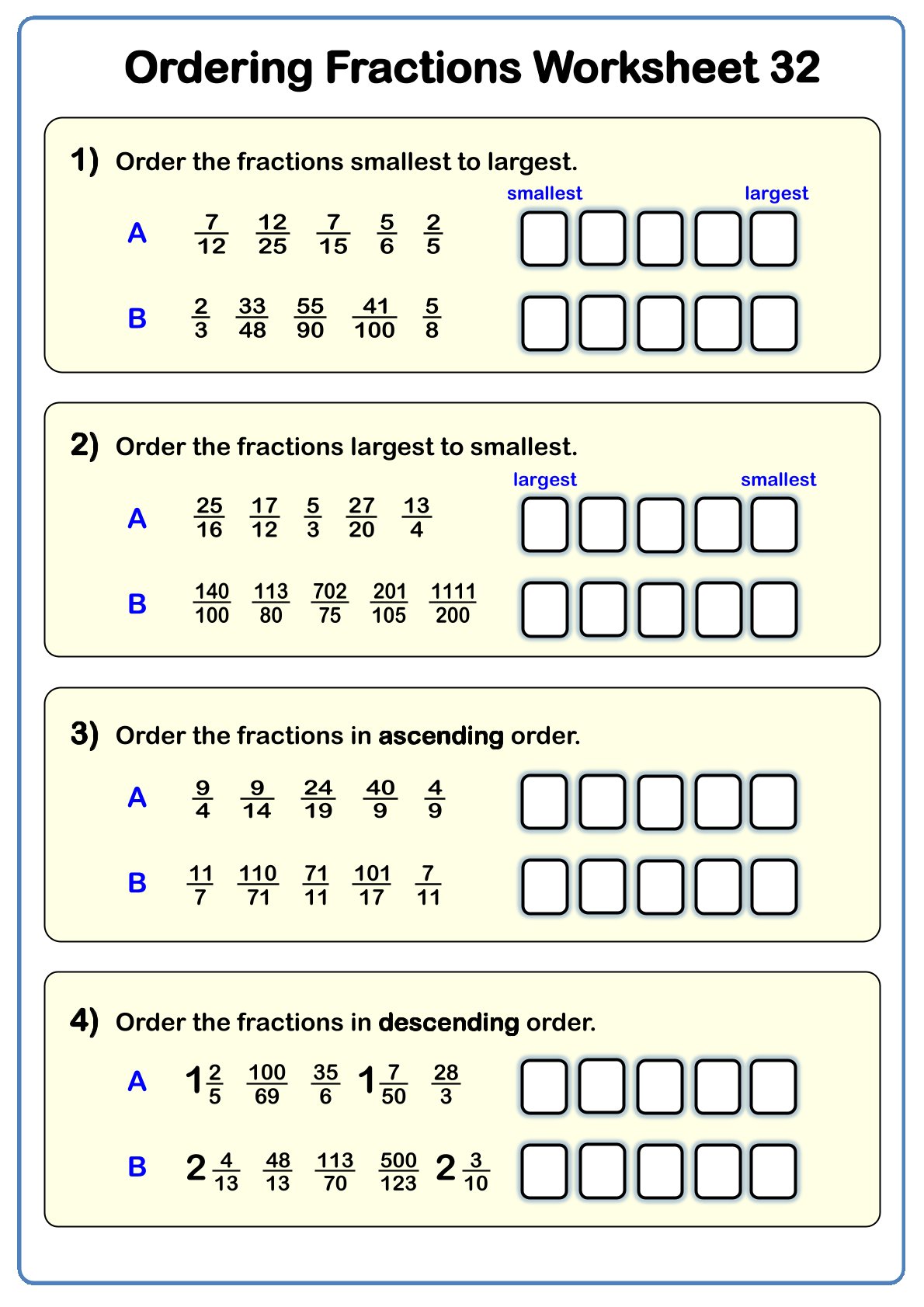 Year 8 Fraction Worksheets