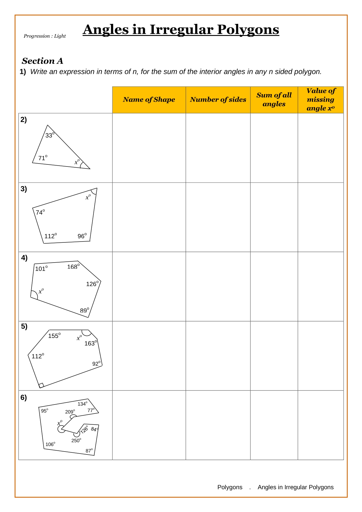 Year 9 Polygons Worksheets