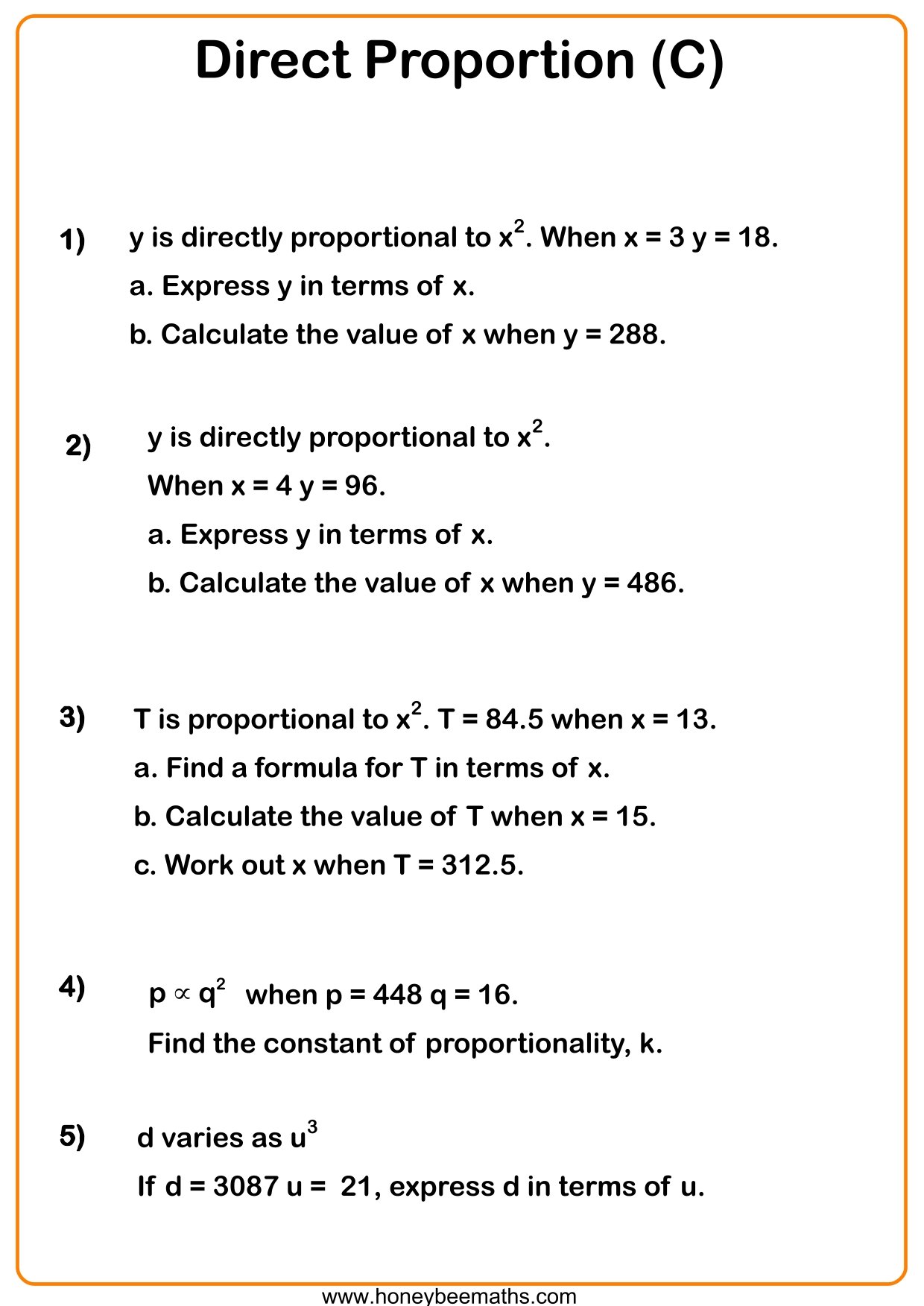 Year 10 Direct and Inverse Proportion Worksheets