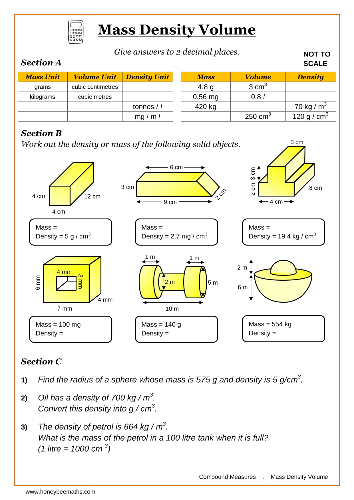 Year 10 Mass Density Volume Worksheets