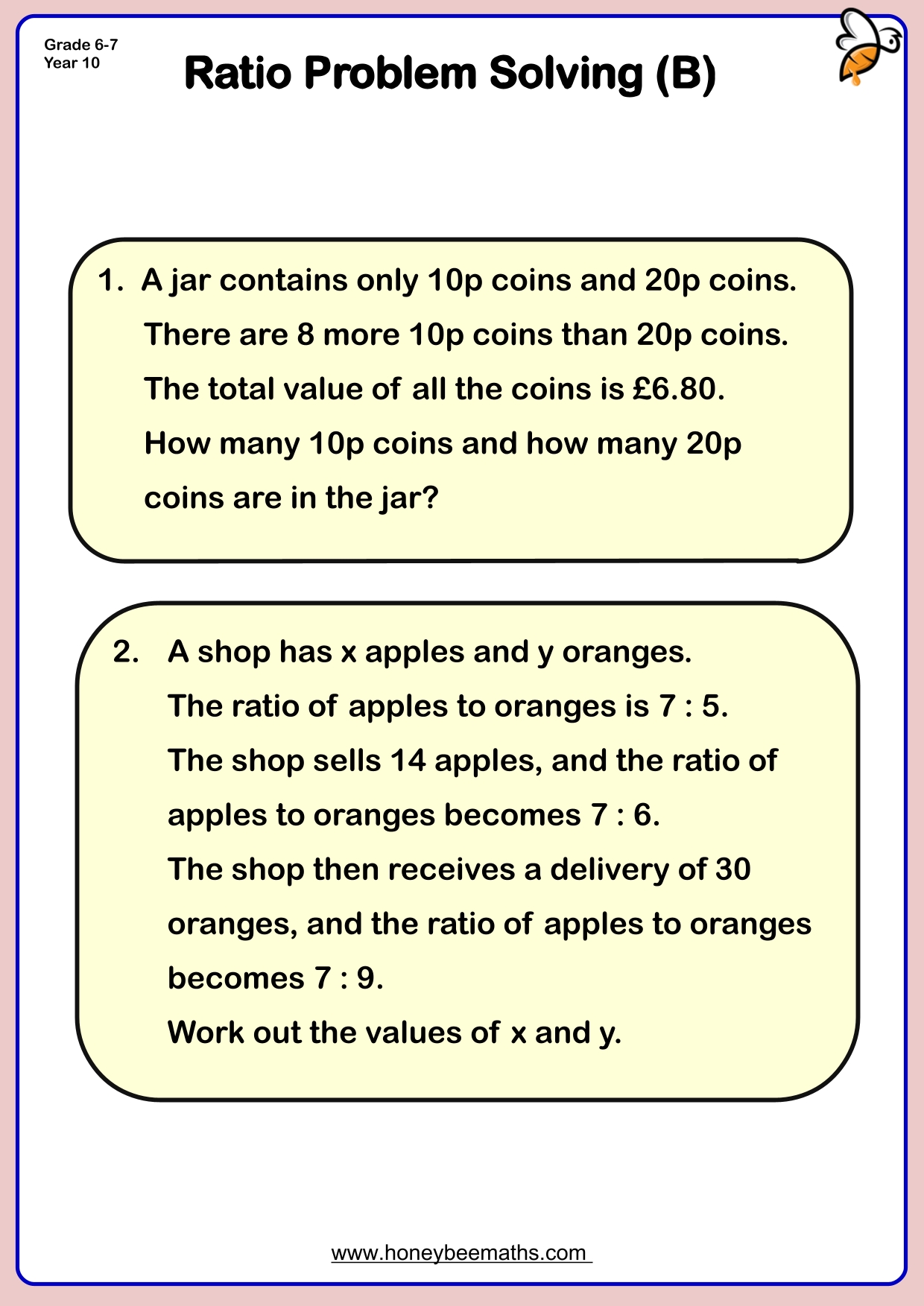 Year 10 Ratio Worksheets