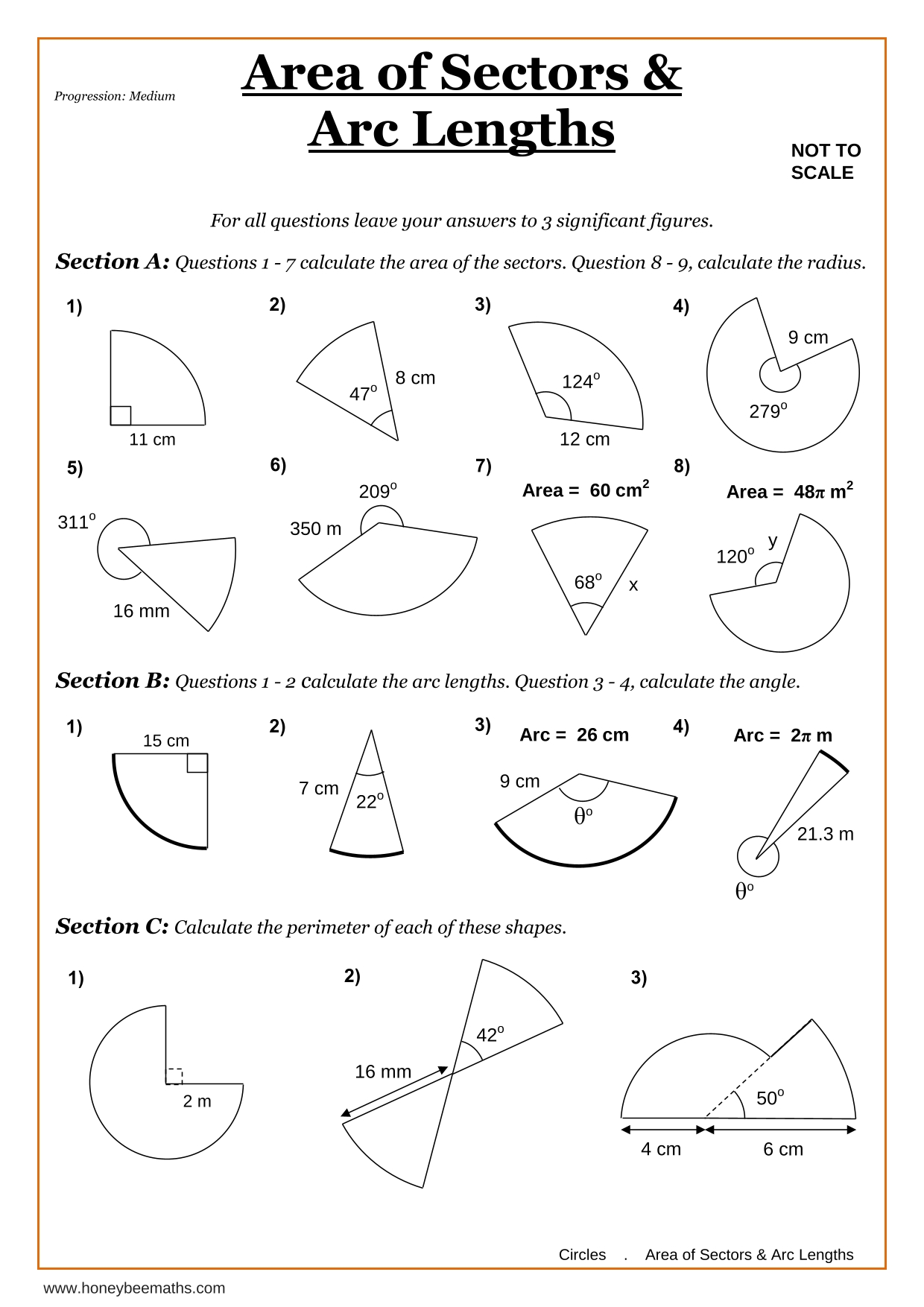 Year 10 Sectors and Arc Lengths Worksheets