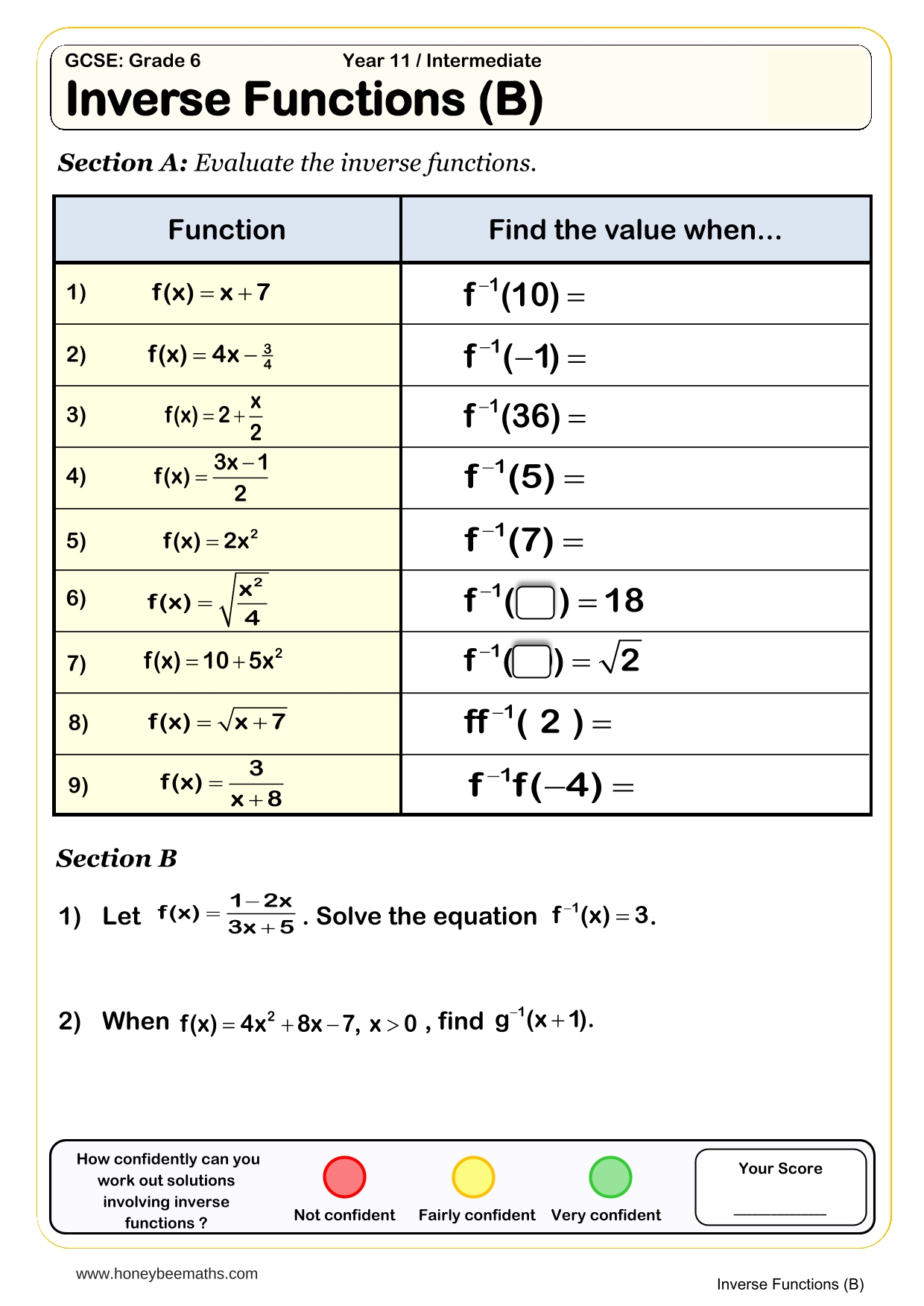 Year 11 Algebra Worksheets