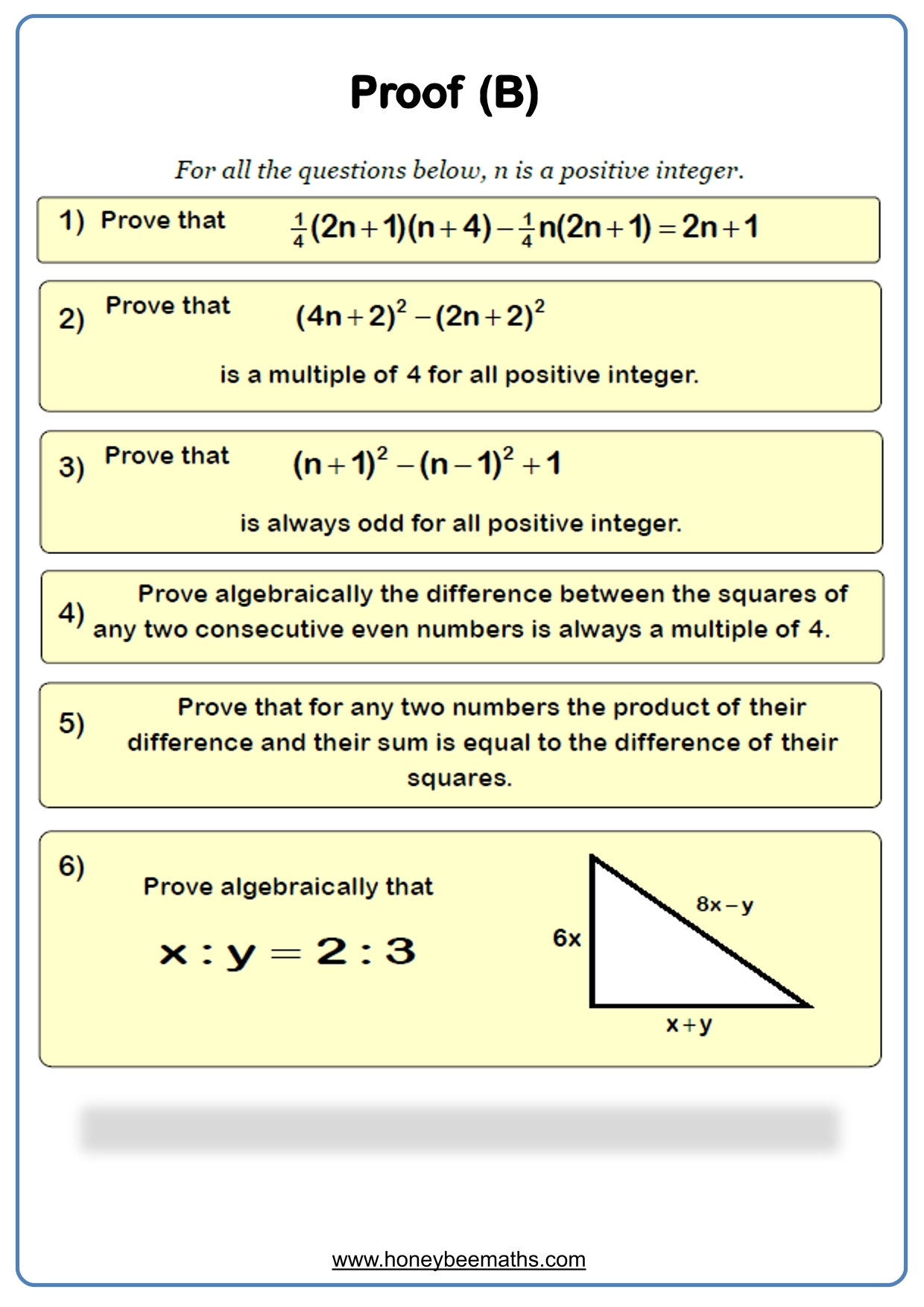 Year 11 Proof Worksheets