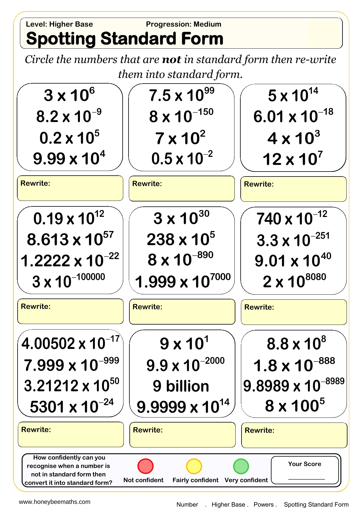 Year 9 Standard Form Worksheets