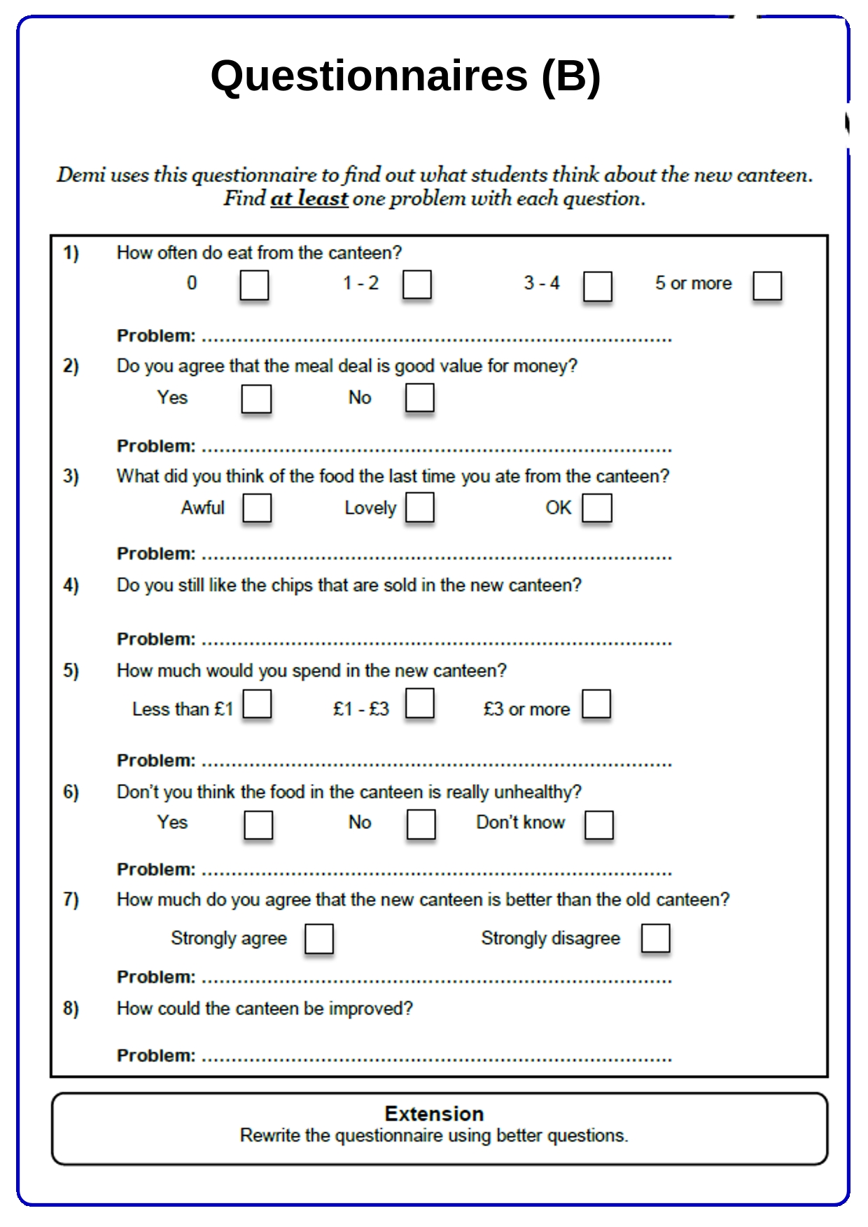 Year 9 Surveys Worksheets