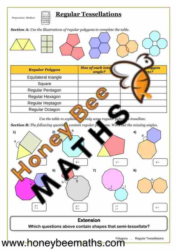 Year 10 regular tessellations worksheet preview