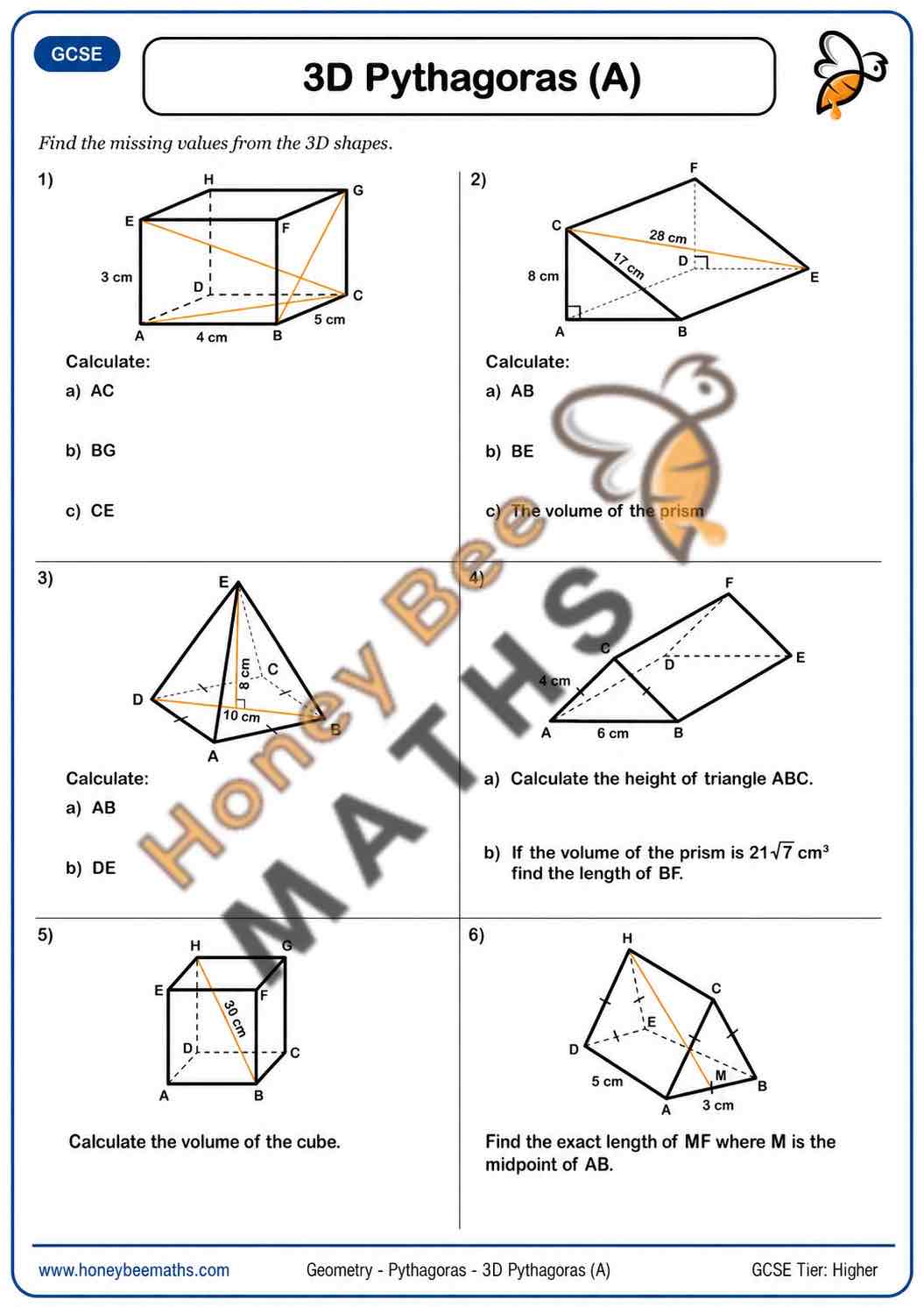 3D Pythagoras (A) worksheet preview Year 11 3d pythagoras (a) worksheet preview