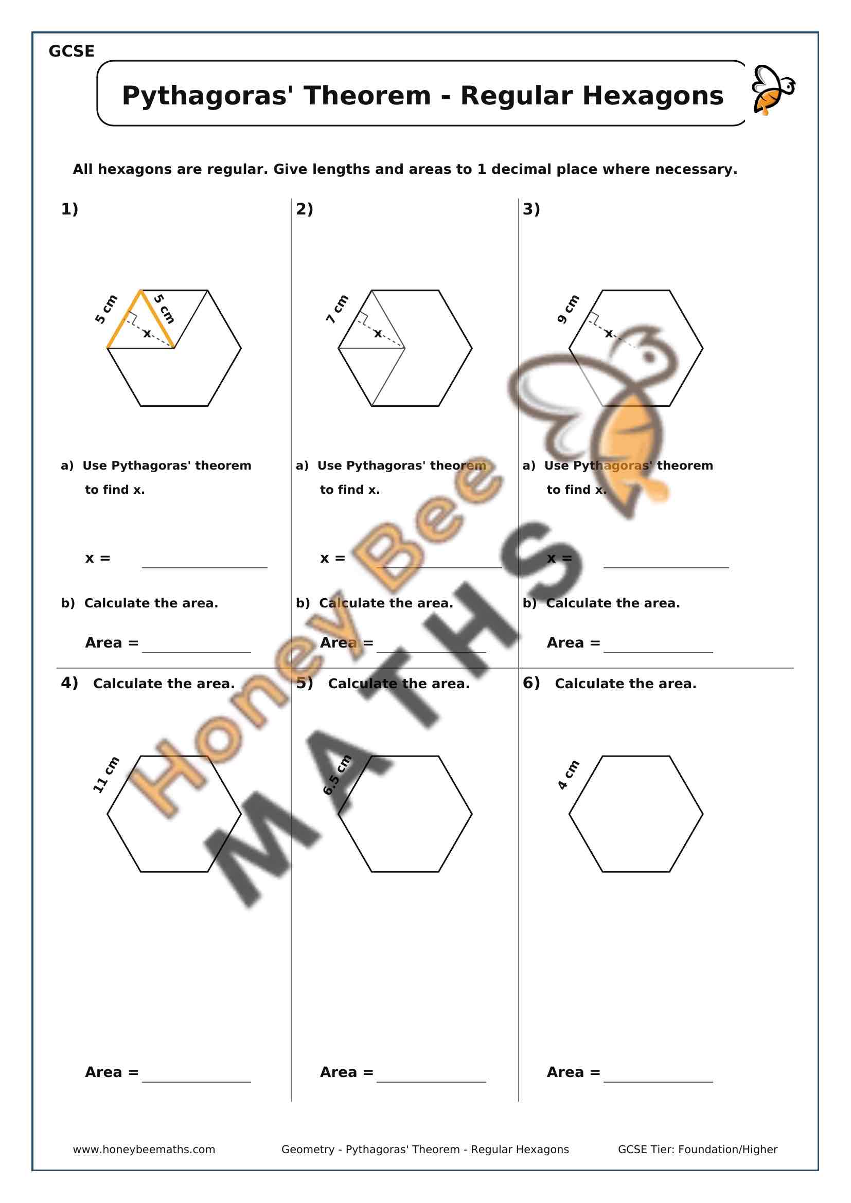 Pythagoras Regular Hexagons worksheet preview Year 11 pythagoras regular hexagons worksheet preview