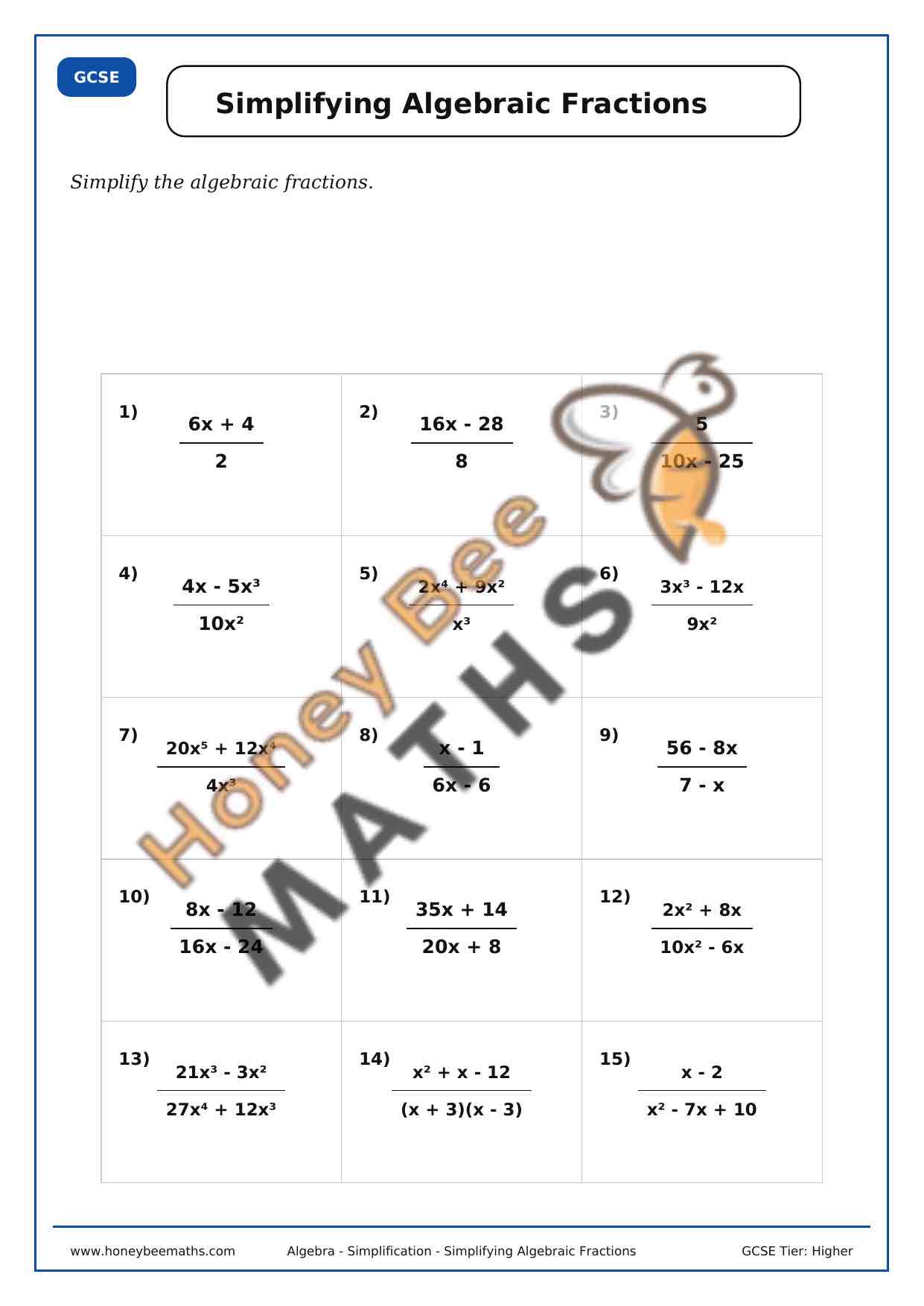 Simplifying Algebraic Fractions