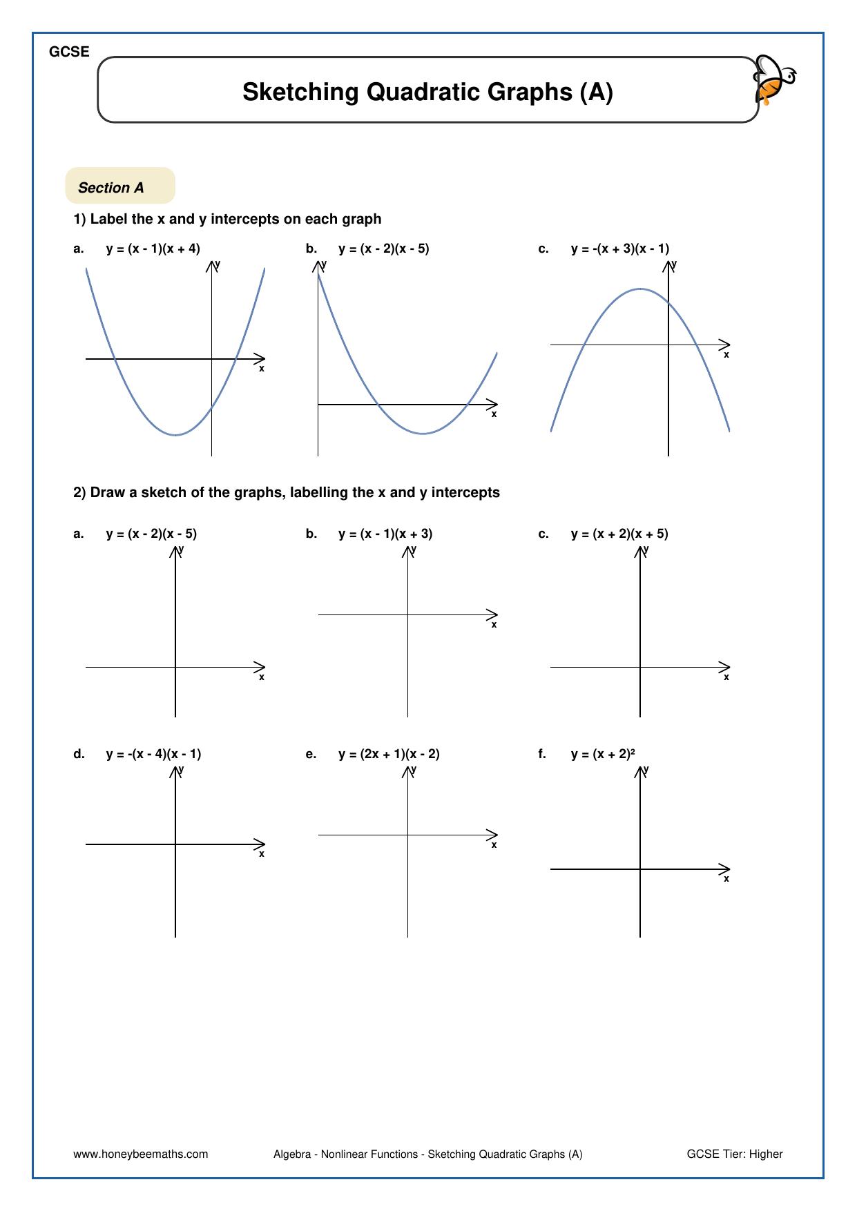Sketching Quadratic Graphs (A)