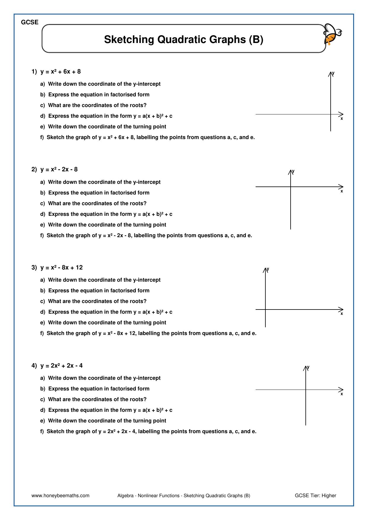 Sketching Quadratic Graphs (B)