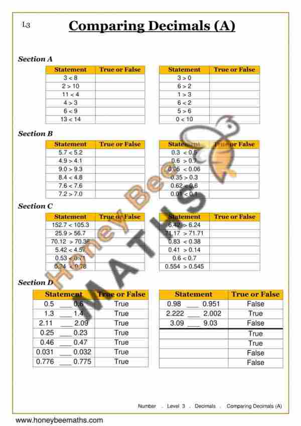 Comparing Decimals (A)