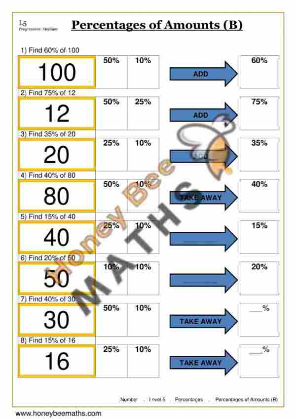 Year 7 Percentages Worksheets | Printable PDFs | Honey Bee Maths