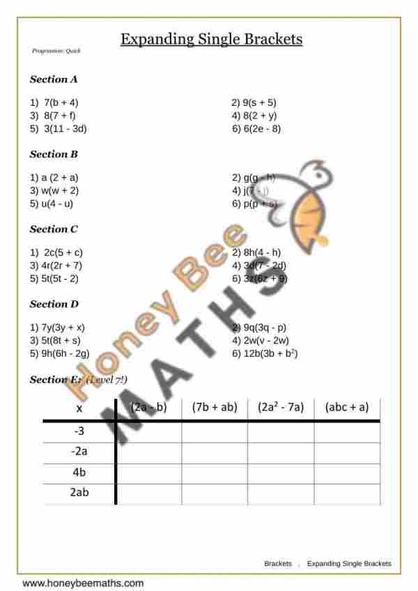 Expanding Single Brackets (A)
