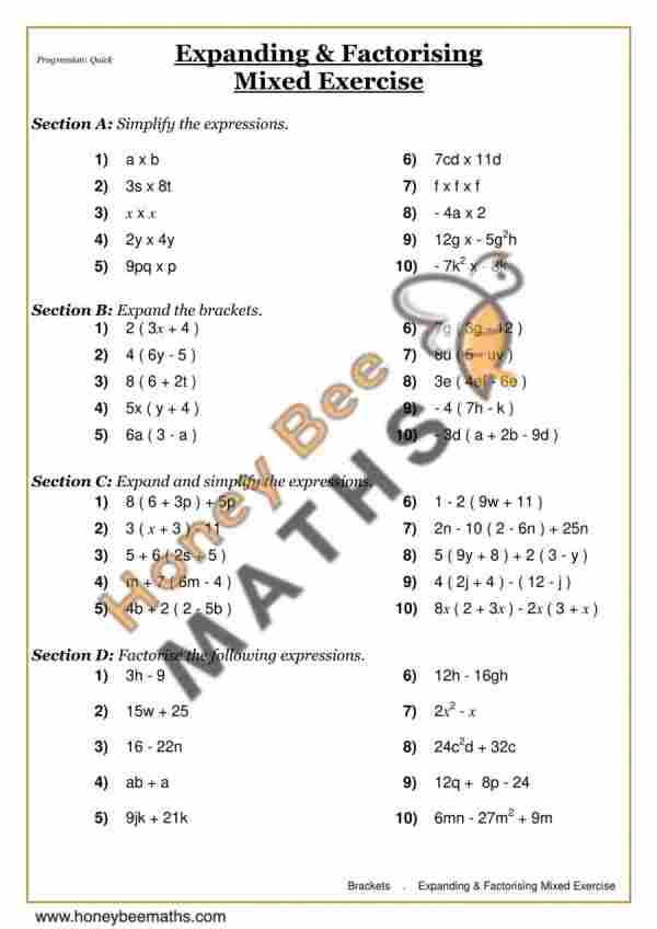 Expanding and Factorising Mixed Exercise