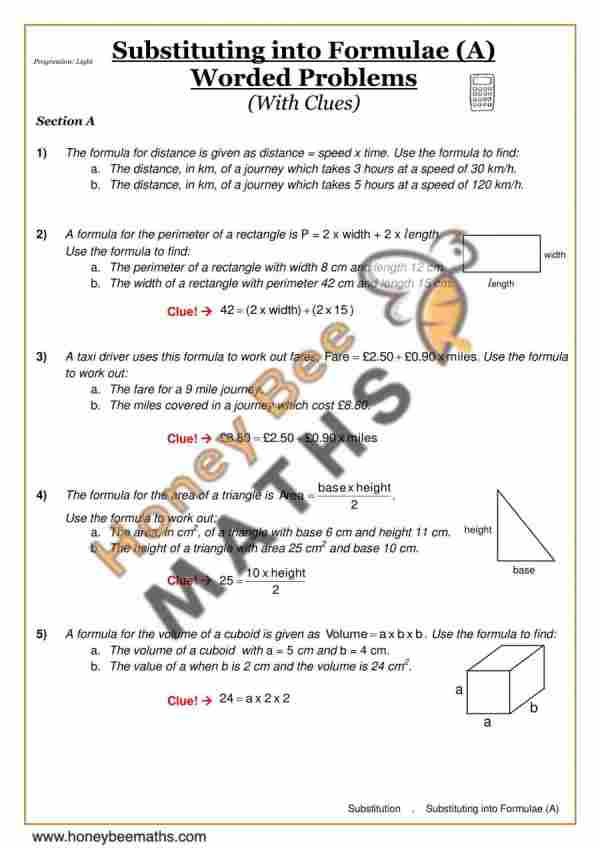 Substituting into Formulae (A) (With Clues)