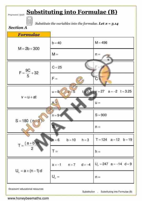 Substituting into Formulae (B)