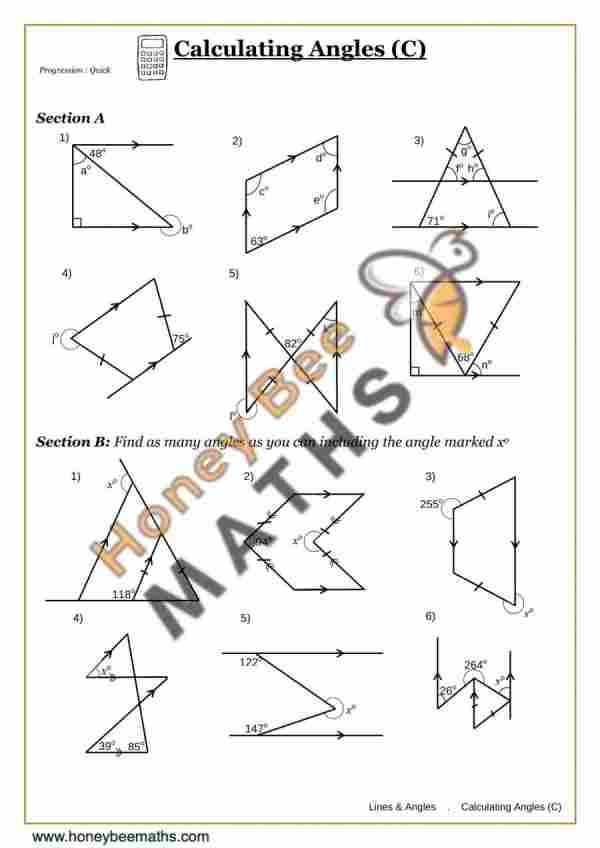 Year 9 calculating angles (c) worksheet preview