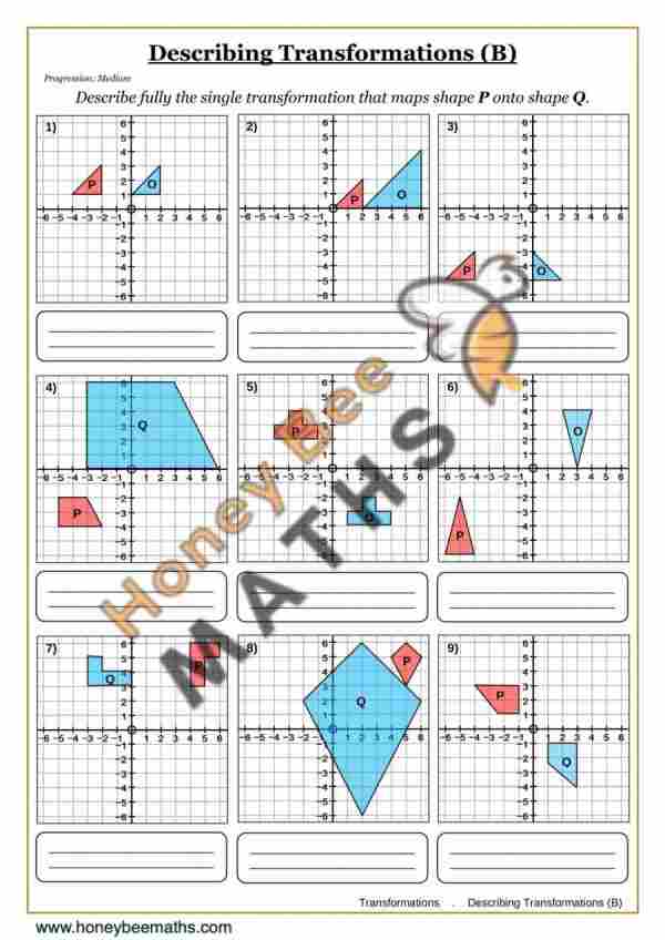 Describing Transformations (B) worksheet preview Year 9 describing transformations (b) worksheet preview