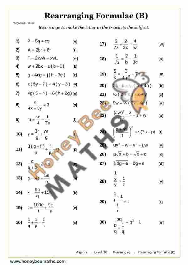 Year 9 Algebra Worksheets | Printable PDFs | Honey Bee Maths