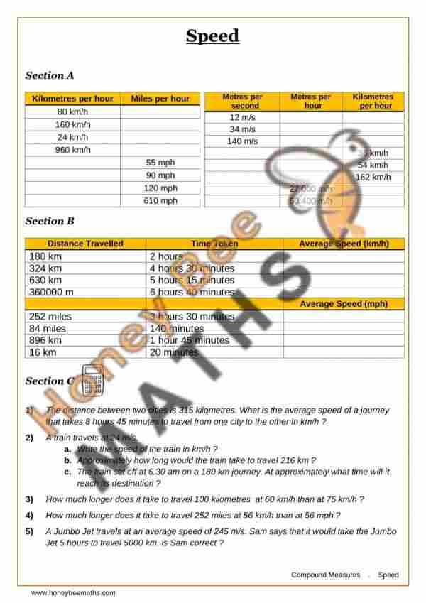 Speed worksheet preview Year 9 speed worksheet preview